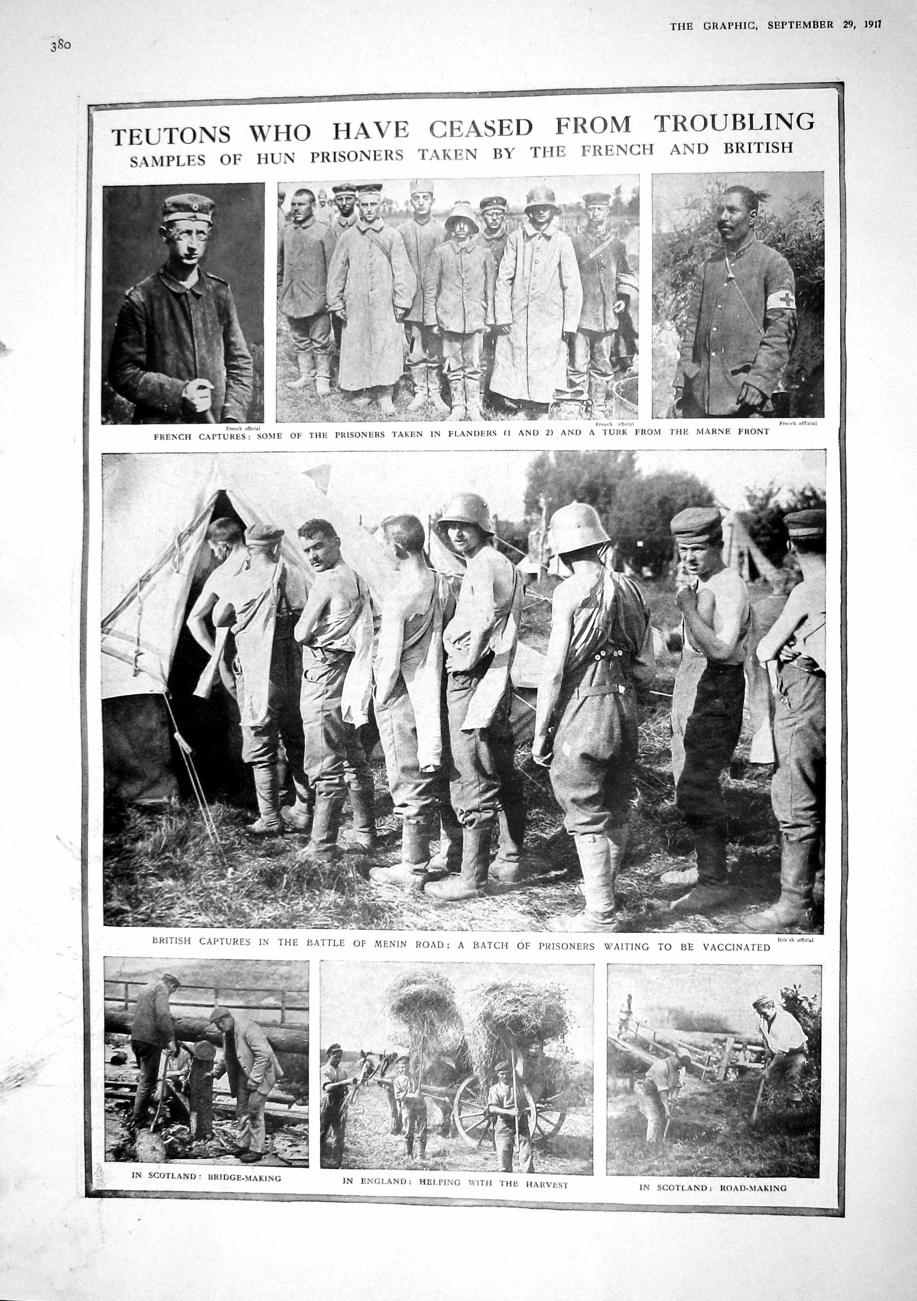 Old 1917 War Hun Prisoners French Flanders Battle Menin Harvest Map L 20th
