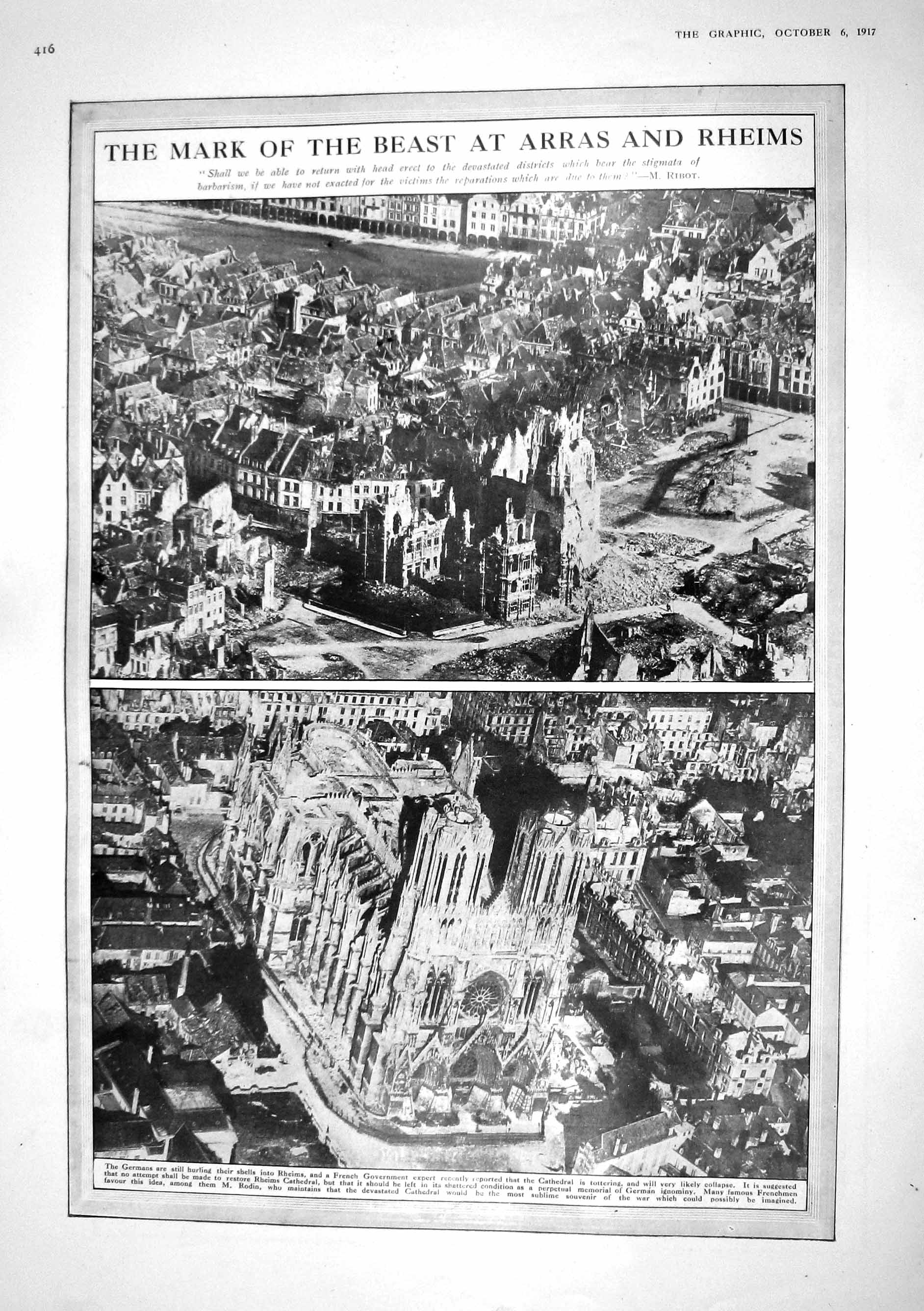 Old 1917 Rheims Cathedral Arras Architecture Map Ostend Bruges Gothas 20th