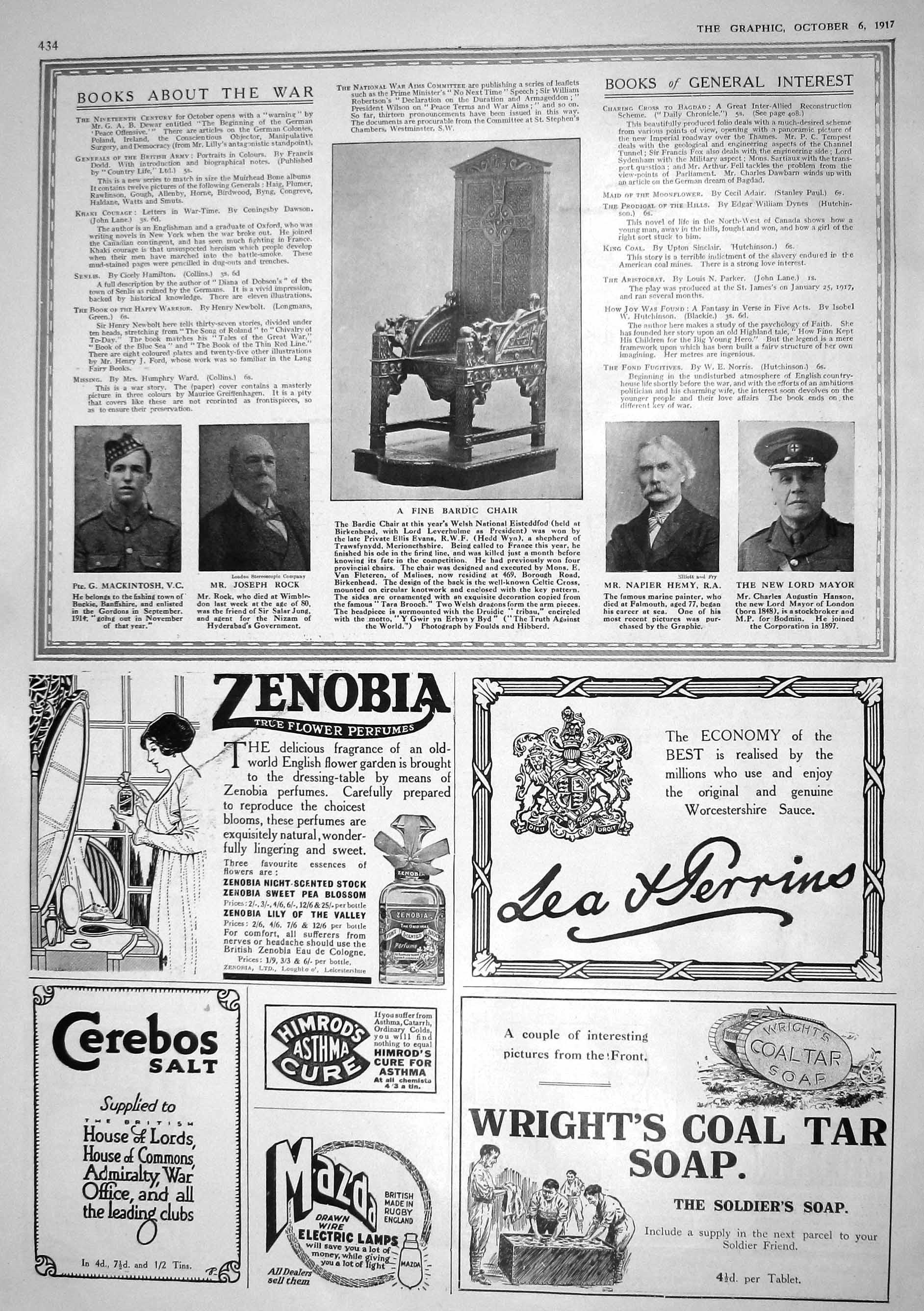 Old Print 1917 Napier Hemy Hanson Mayor Bardic Chair Rock Mackintosh Car 20th