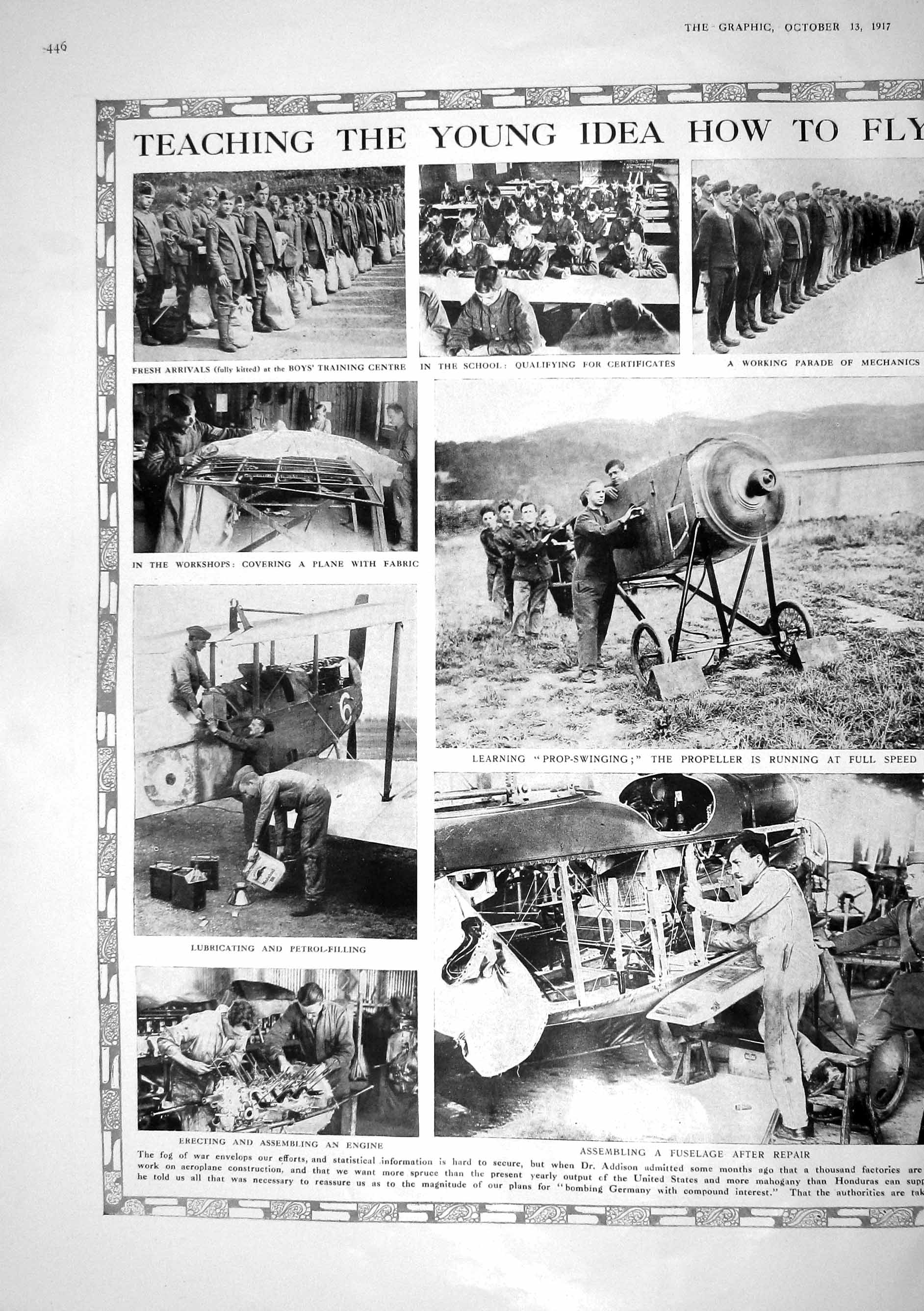 Old Print 1917 War Boys Training Siers Aeroplane Fuselage Lieutenant Ste 20th