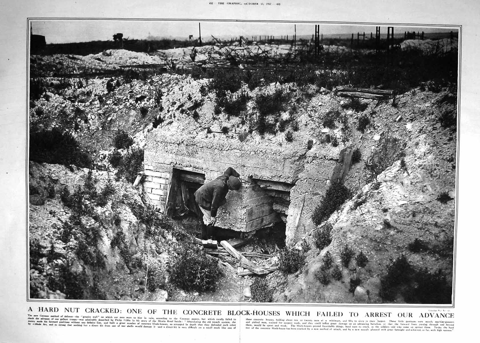 Antique Old Print 1917 Concrete Block House German Granite Wall War Siers 20th