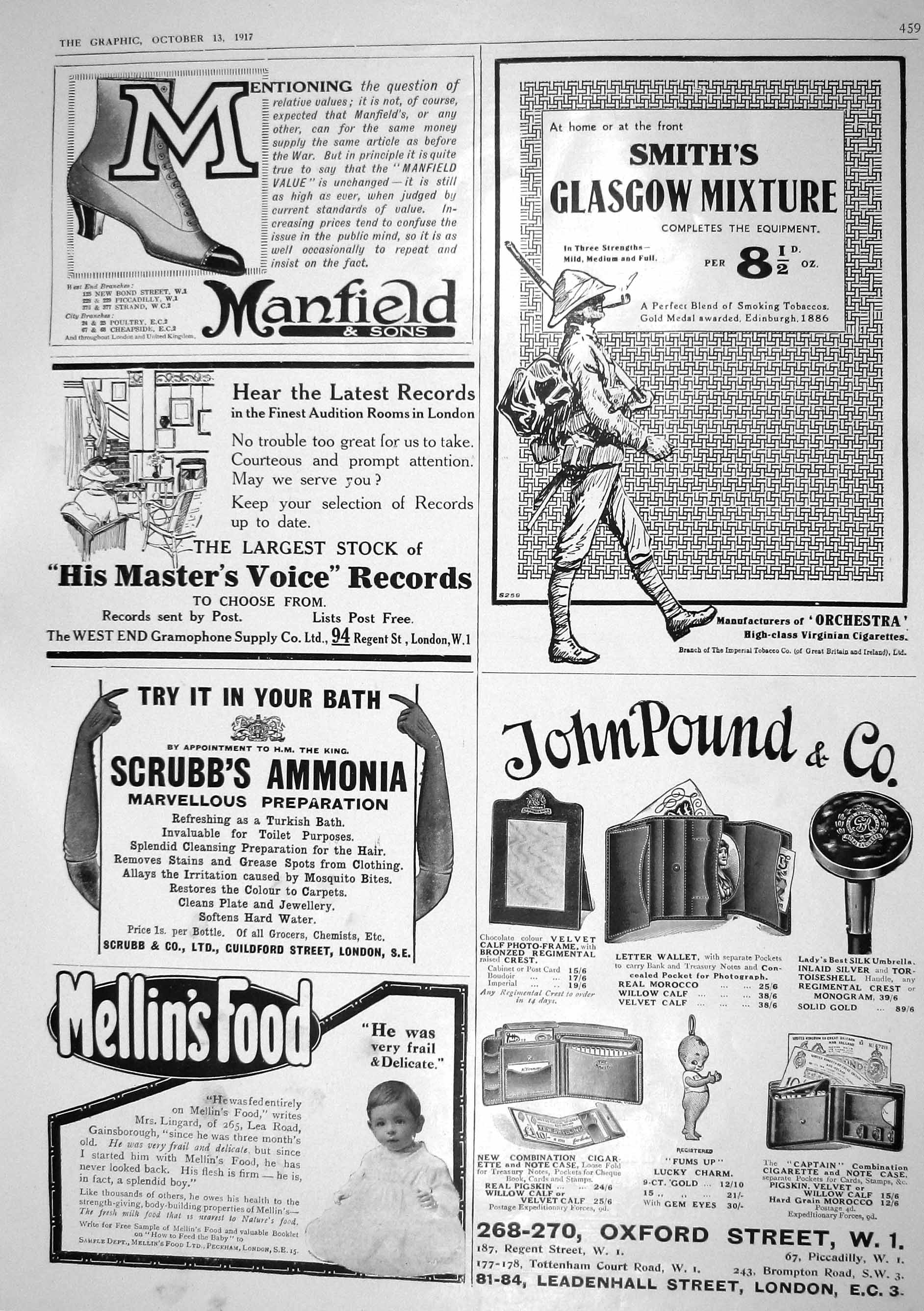 Antique Print 1917 John Pound Scrubb'S Glasgow Cigarettes Manfield Records 20th