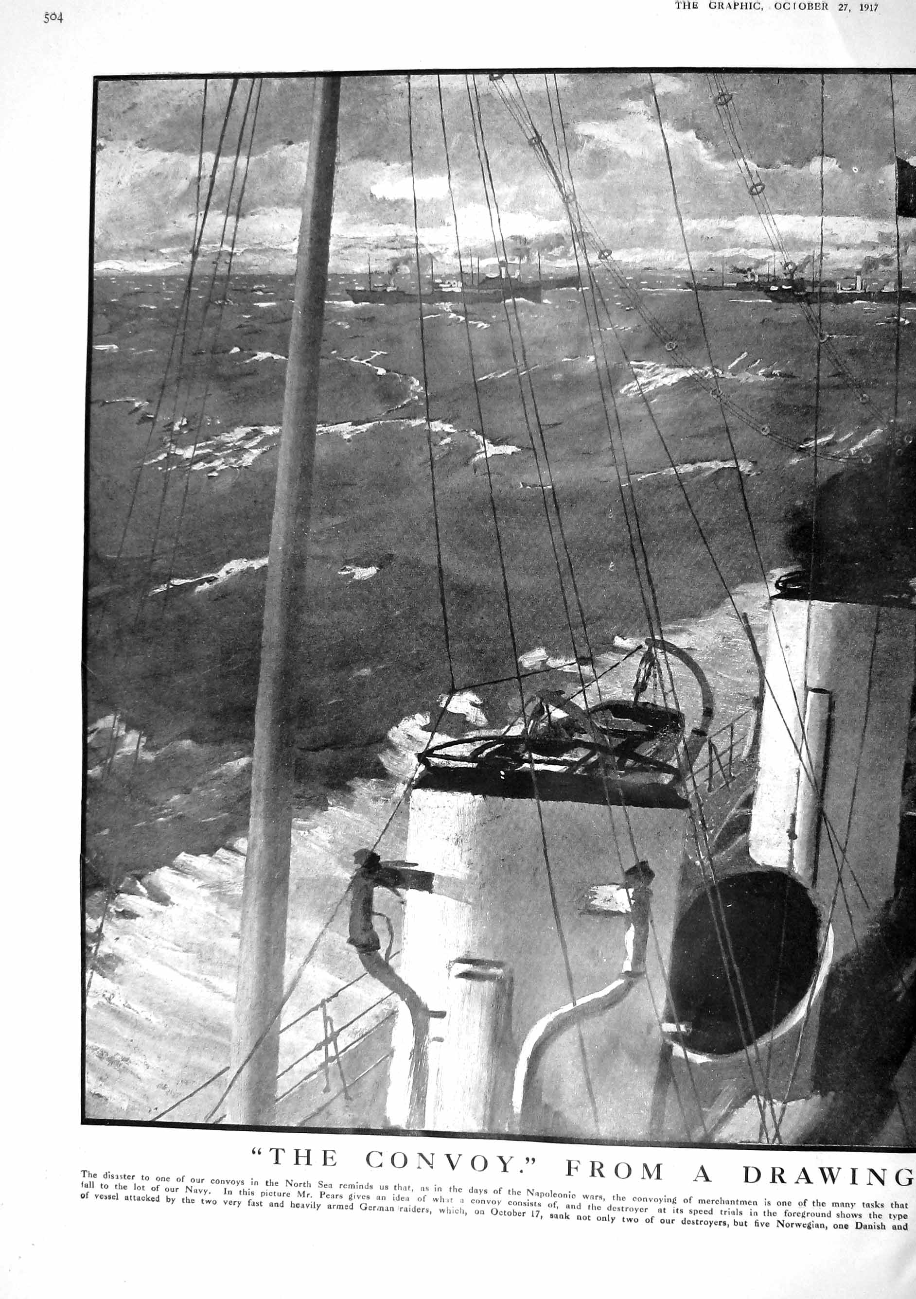 Original Old Vintage Print 1917 War Ships North Sea German Navy Mr Pears 20th