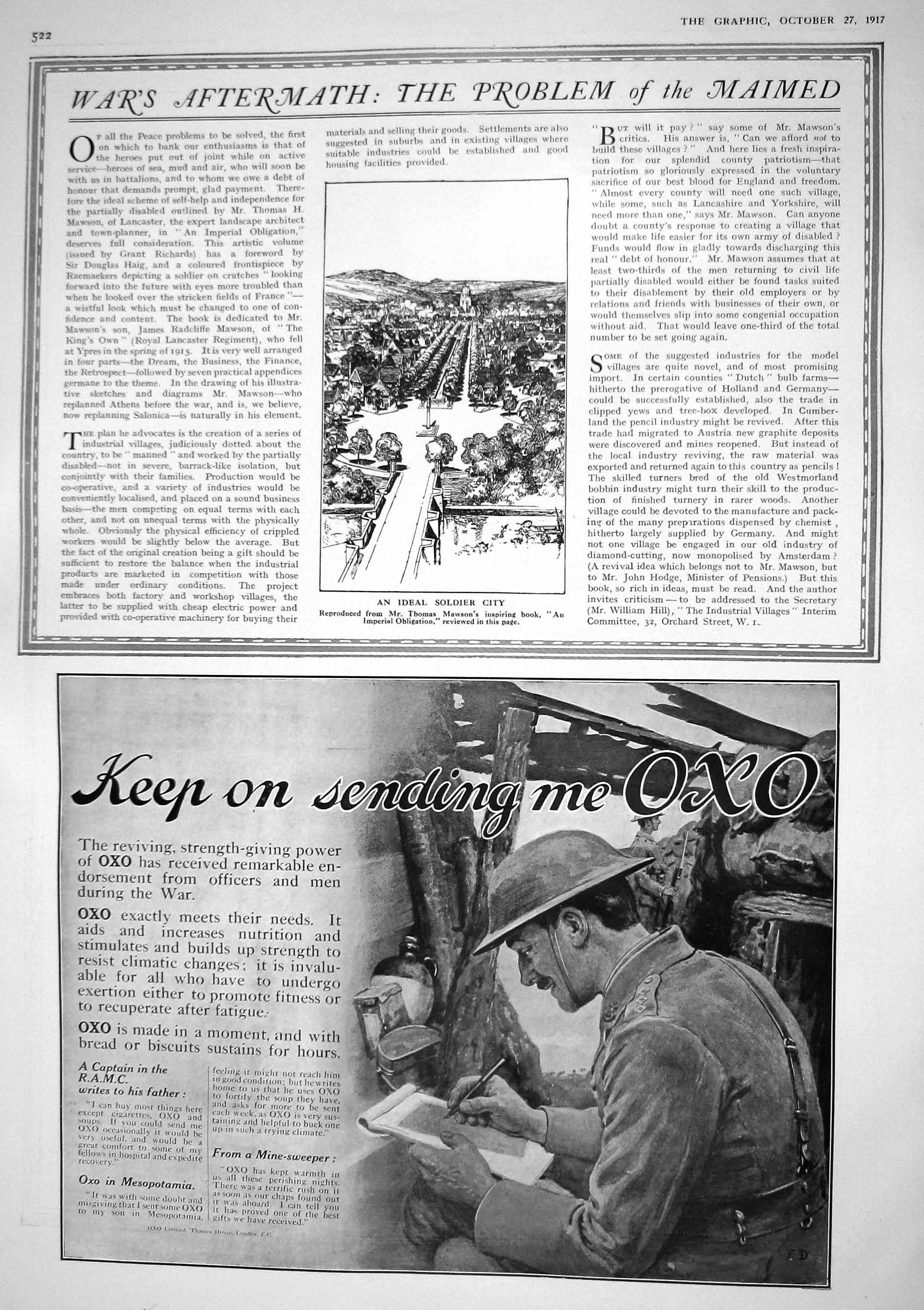 Old Print 1917 War Siers City Maswon Oxo Advertisement Tootal Cotton Fab 20th