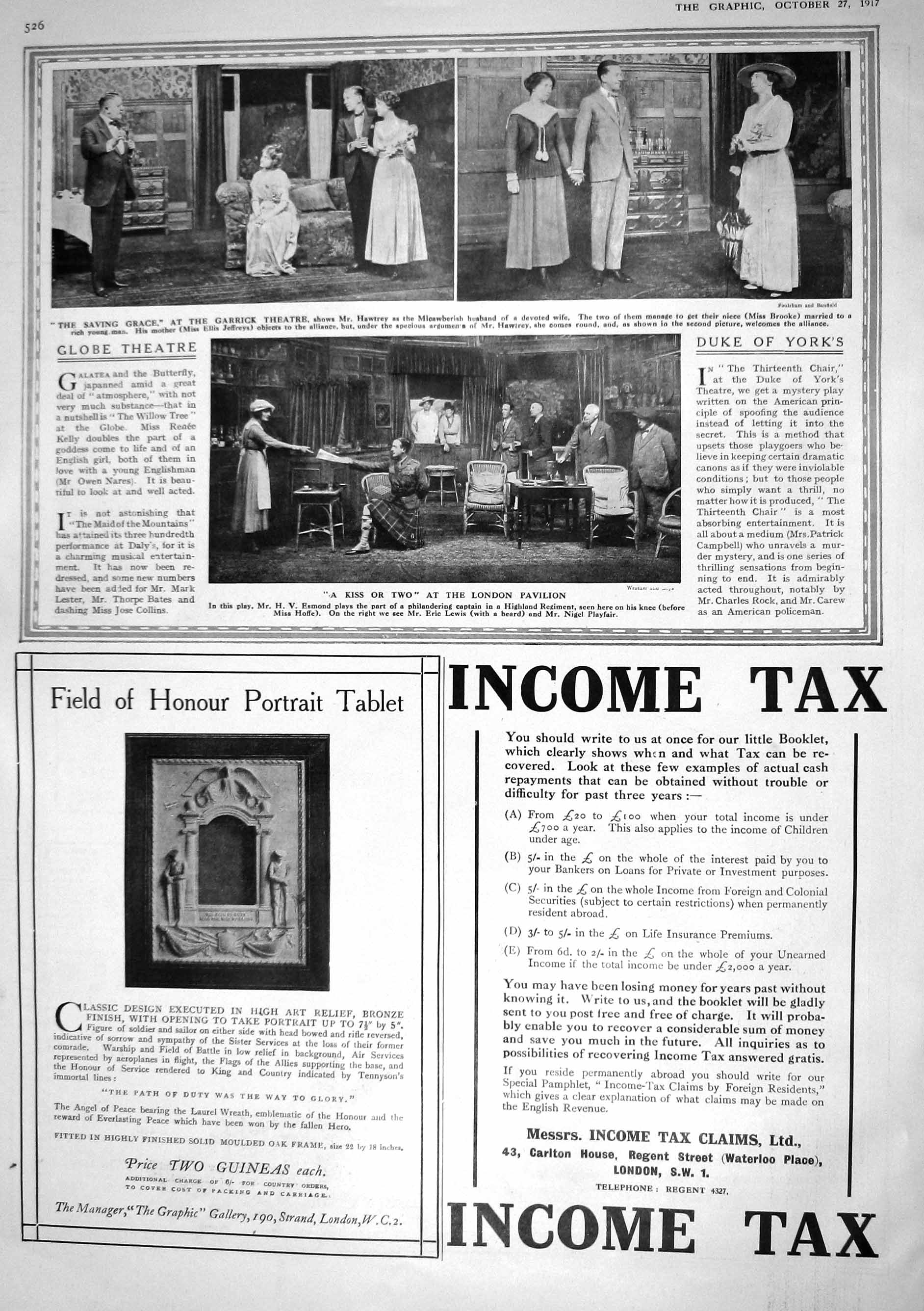 Antique Print 1917 Theatre Hawtrey Brooke Hoffe Income Tax Wolsey Underwear