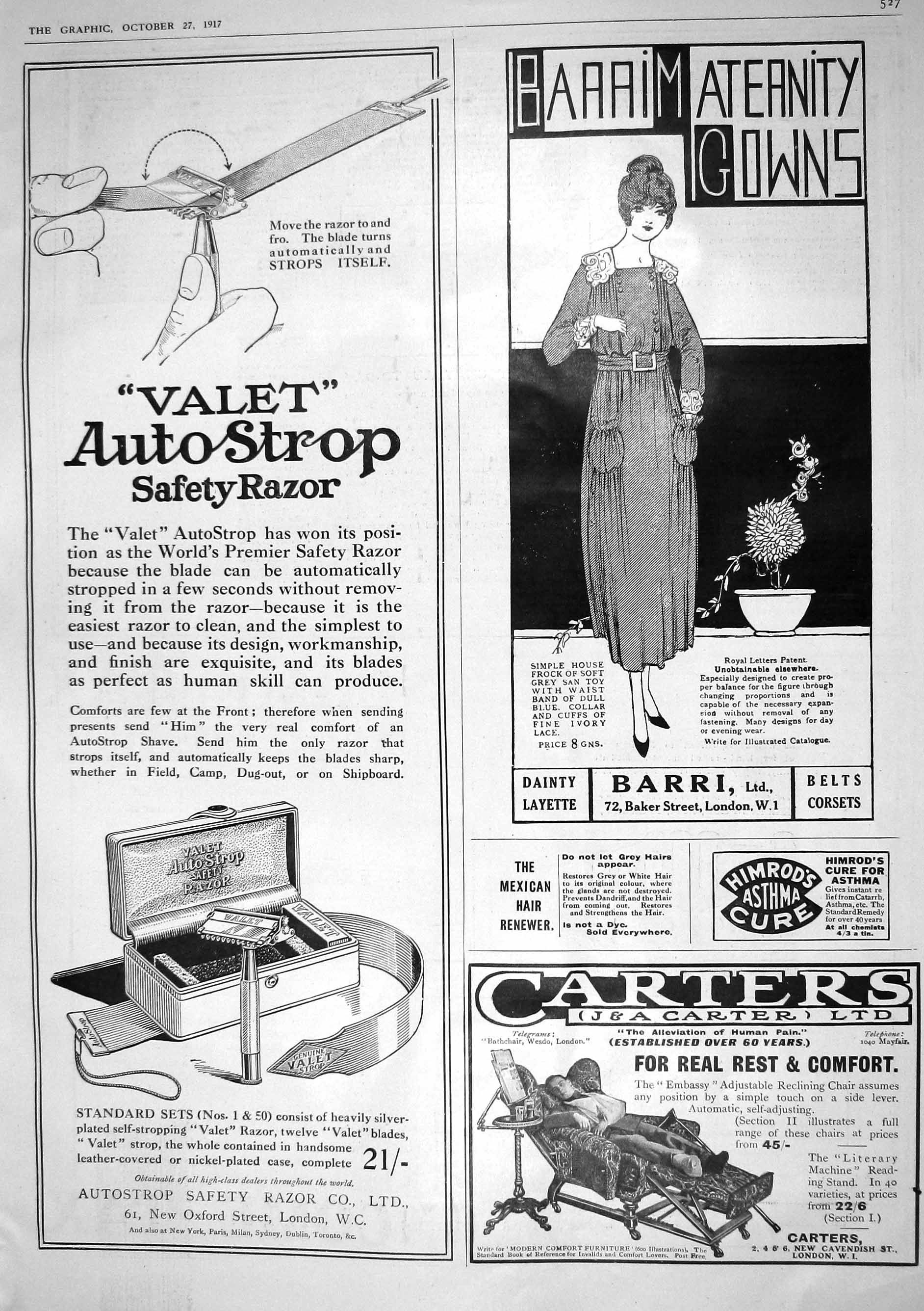 Antique Old Print 1917 Valet Auto- Strop Razor Barri Gowns Carters Furniture