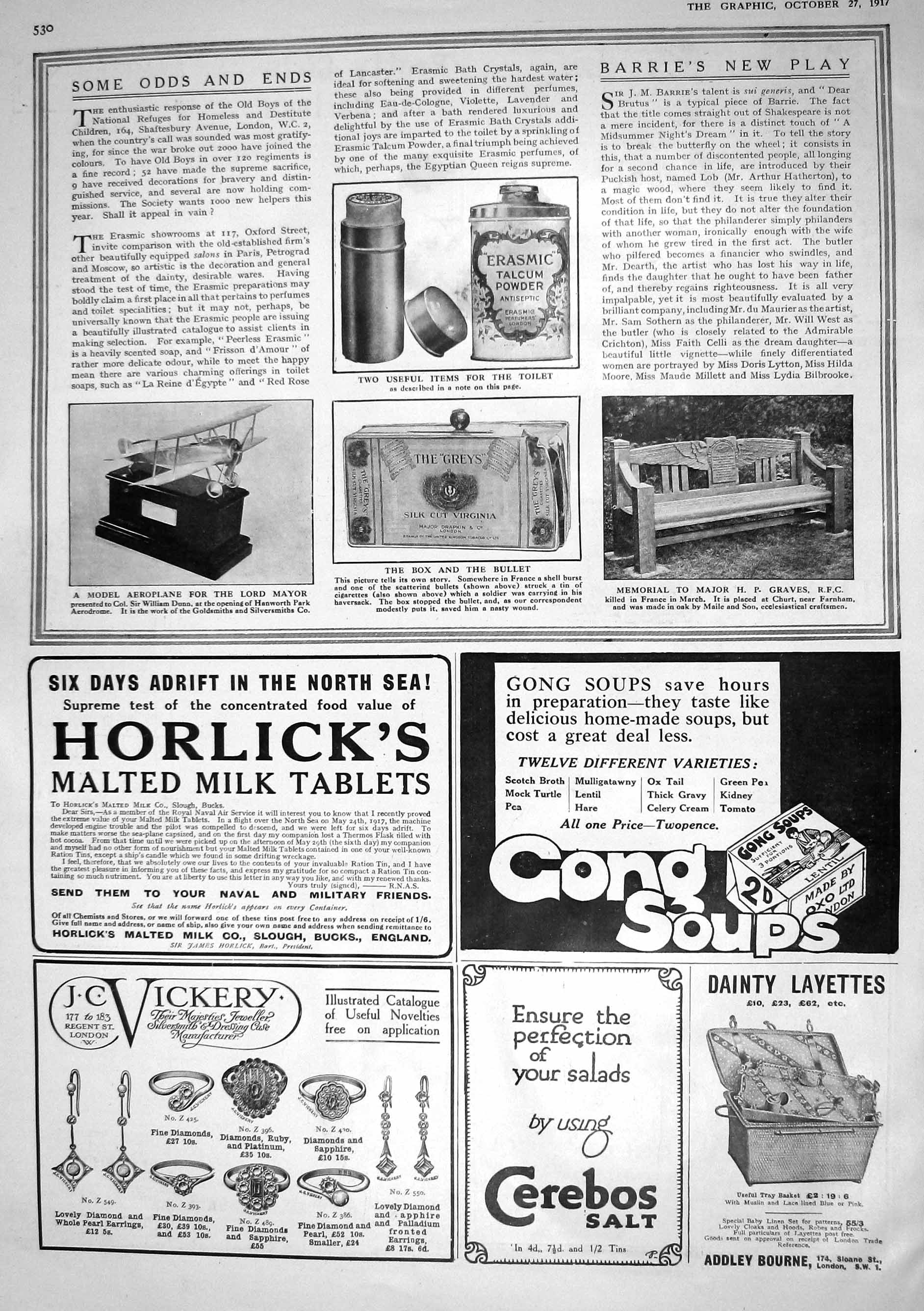 Old 1917 Erasmic Talcum Powder Model Aeroplane Cigarettes Graves Benc 20th