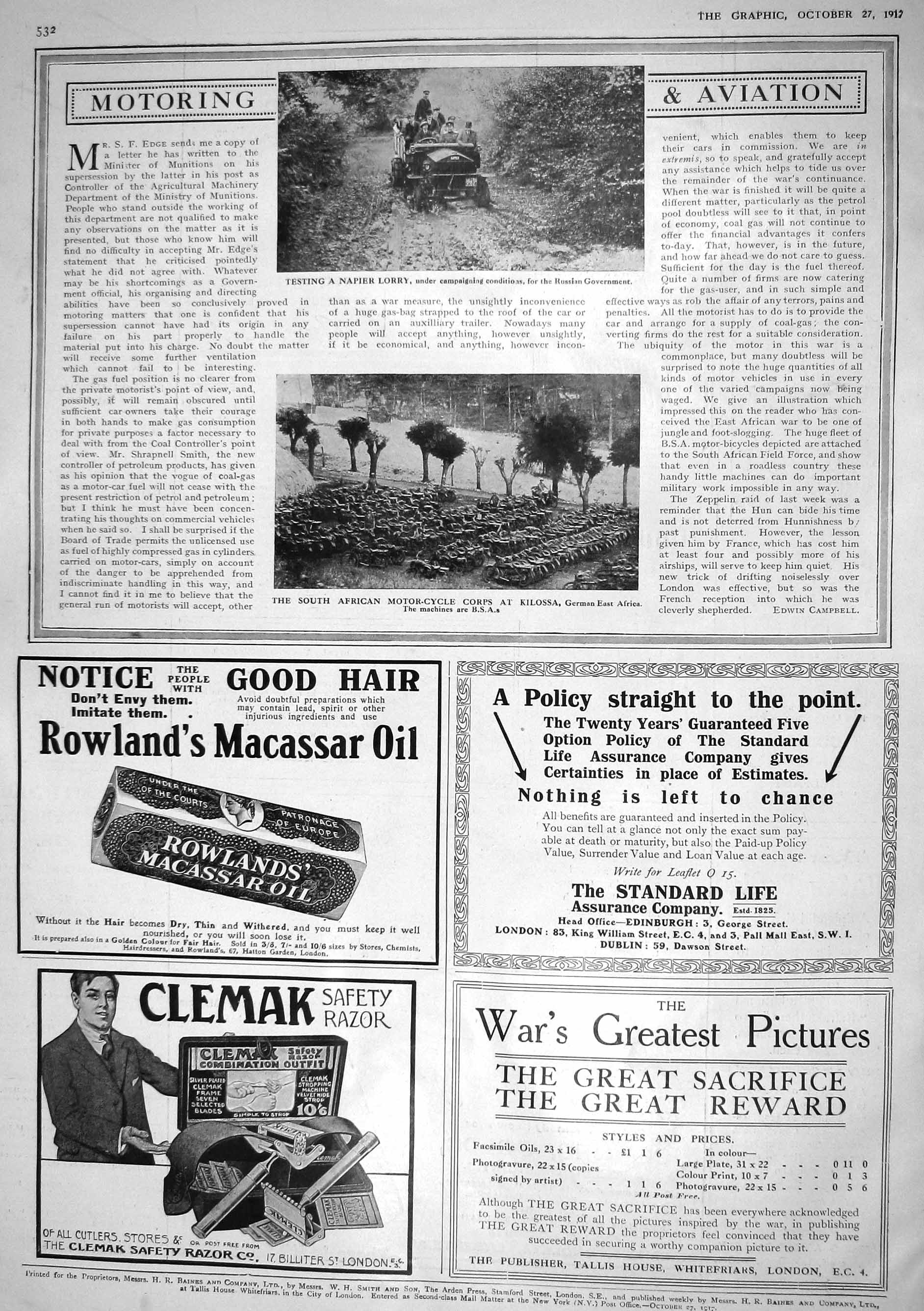 Old 1917 Testing Napier Lorry Russian Government Africa Motor Cycle C 20th