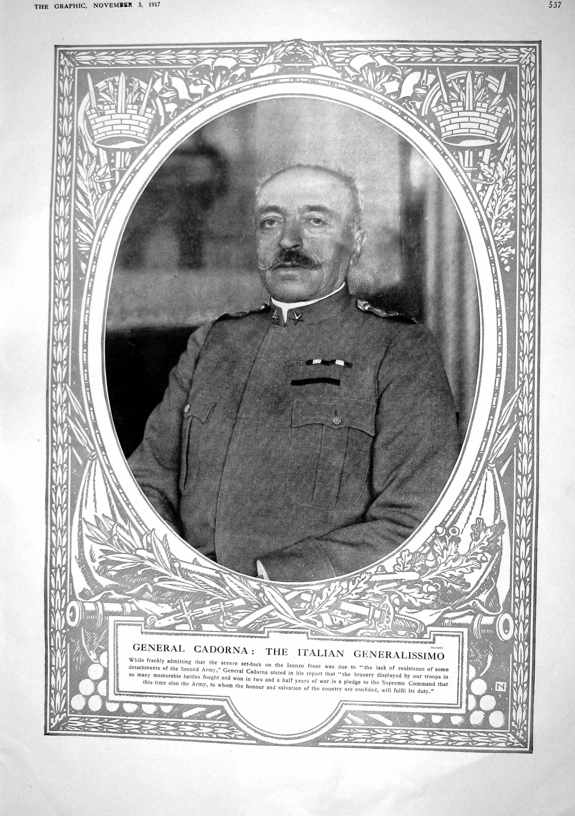 Old 1917 Italian Generalissimo General Cadorna Map War Soissons Arras 20th