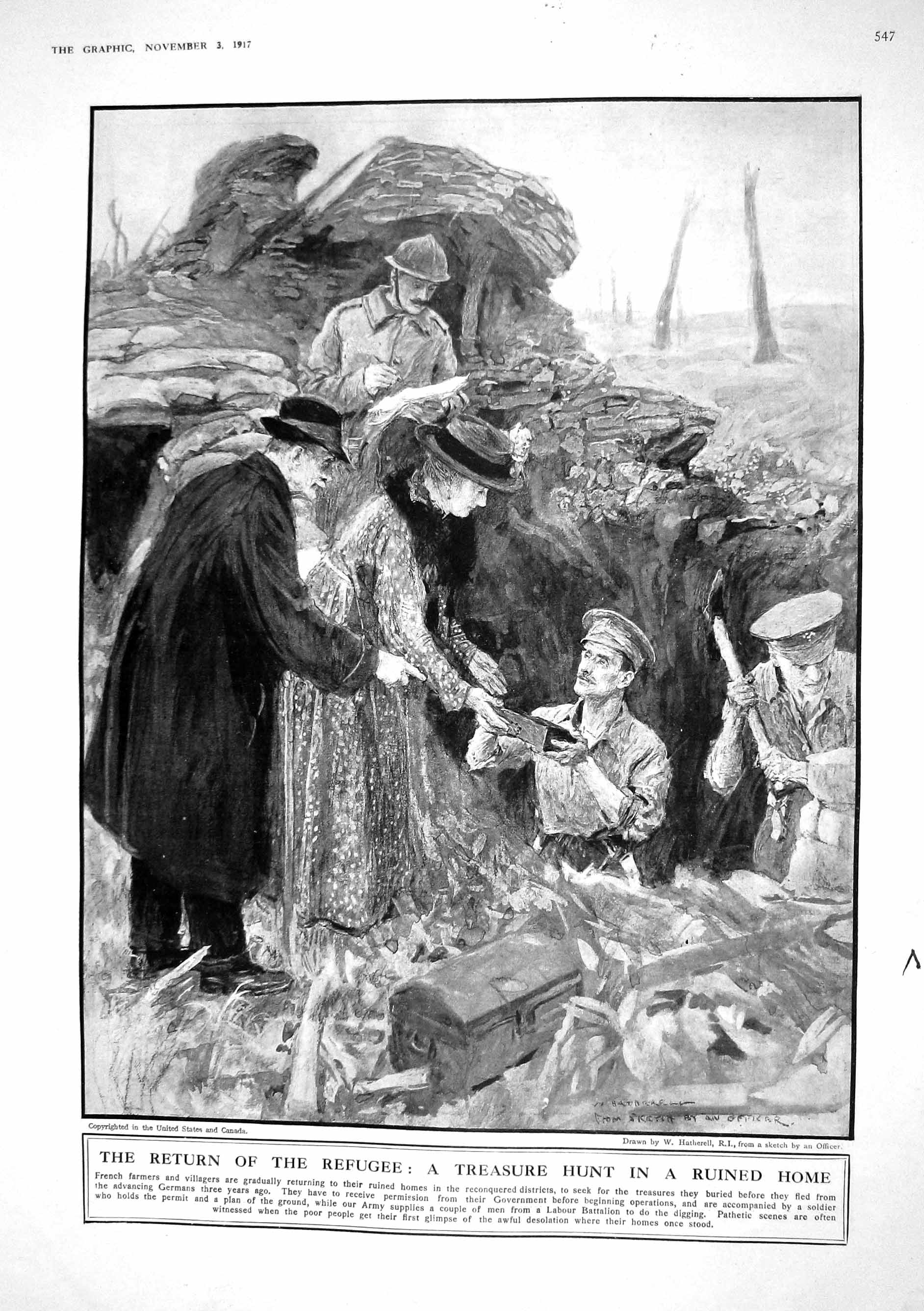 Old Print 1917 French Farmers Ruined Homes War Siers Labour Battalion Ed 20th