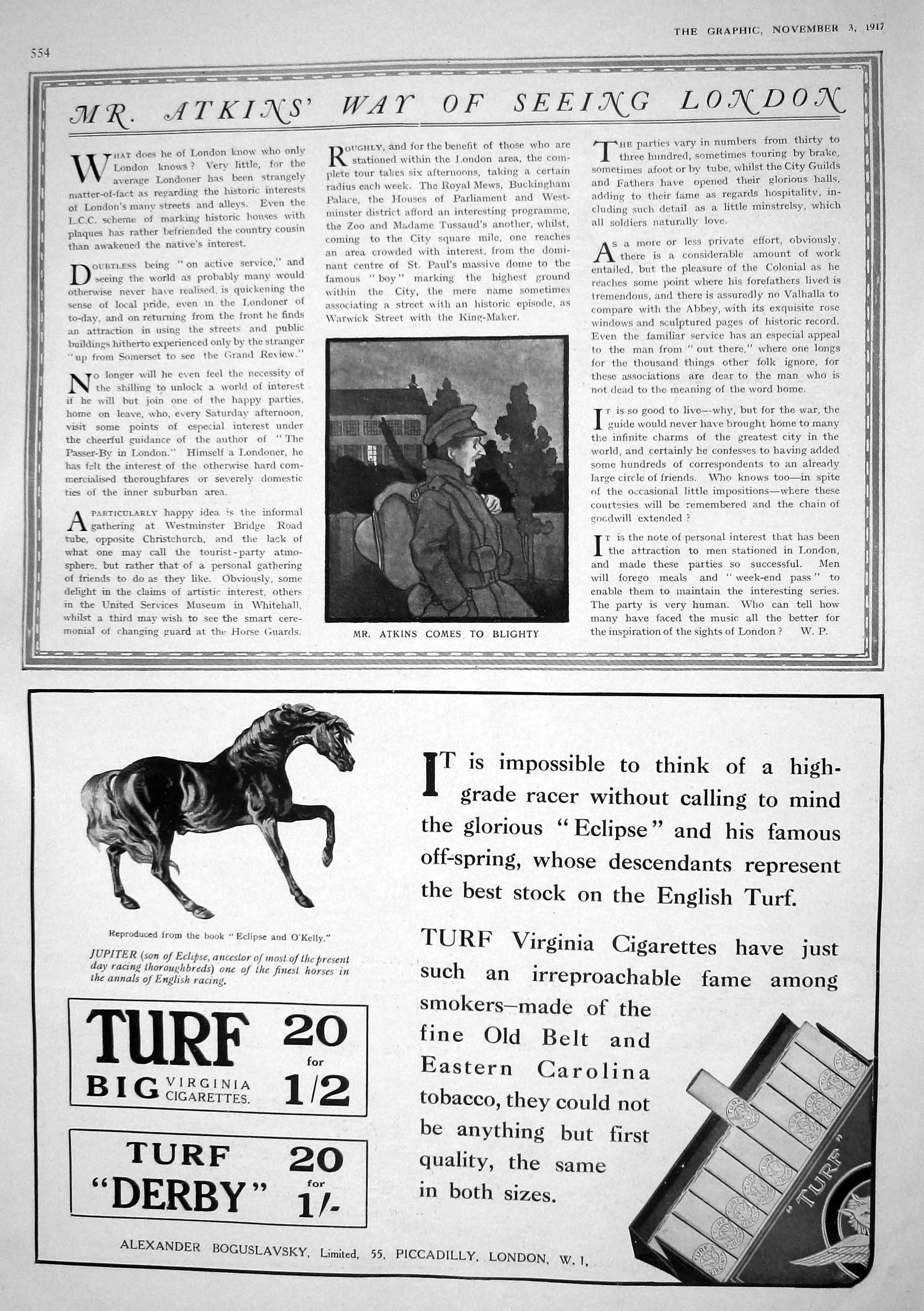 Antique Print 1917 Atkins War Sier Advertisement Turf Cigarettes Kenilworth