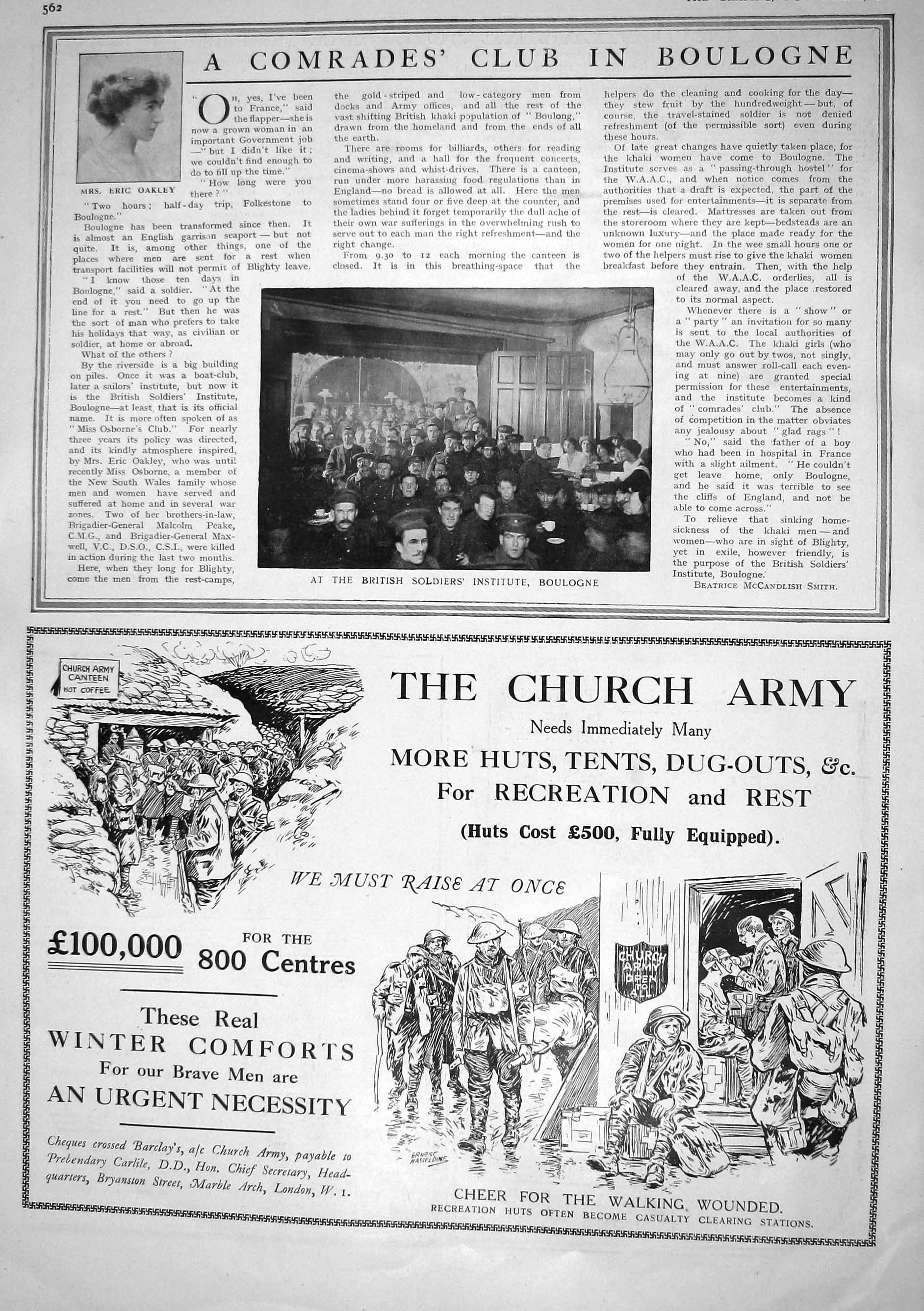 Old Print 1917 Mrs Eric Oakley British Siers Institute Boulogne Church A 20th