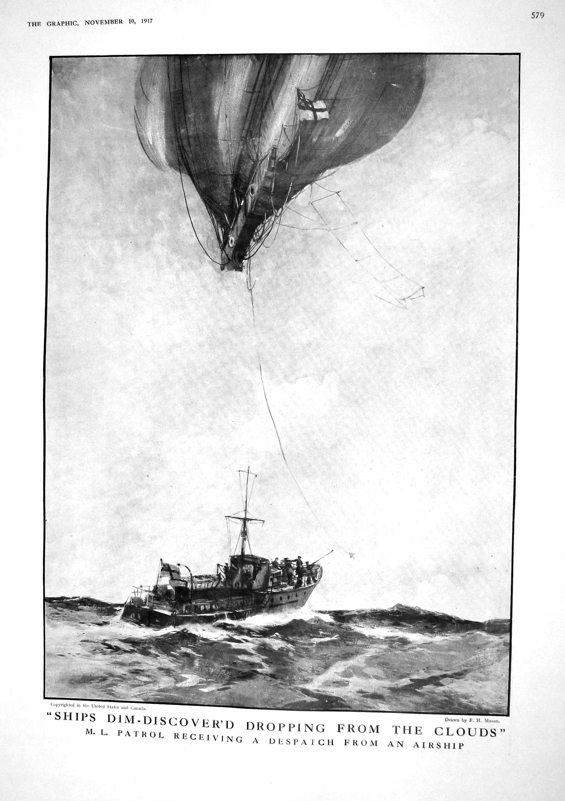 Old 1917 Patrol Ship Receiving Despatch Airship War Aisne Flanders So 20th