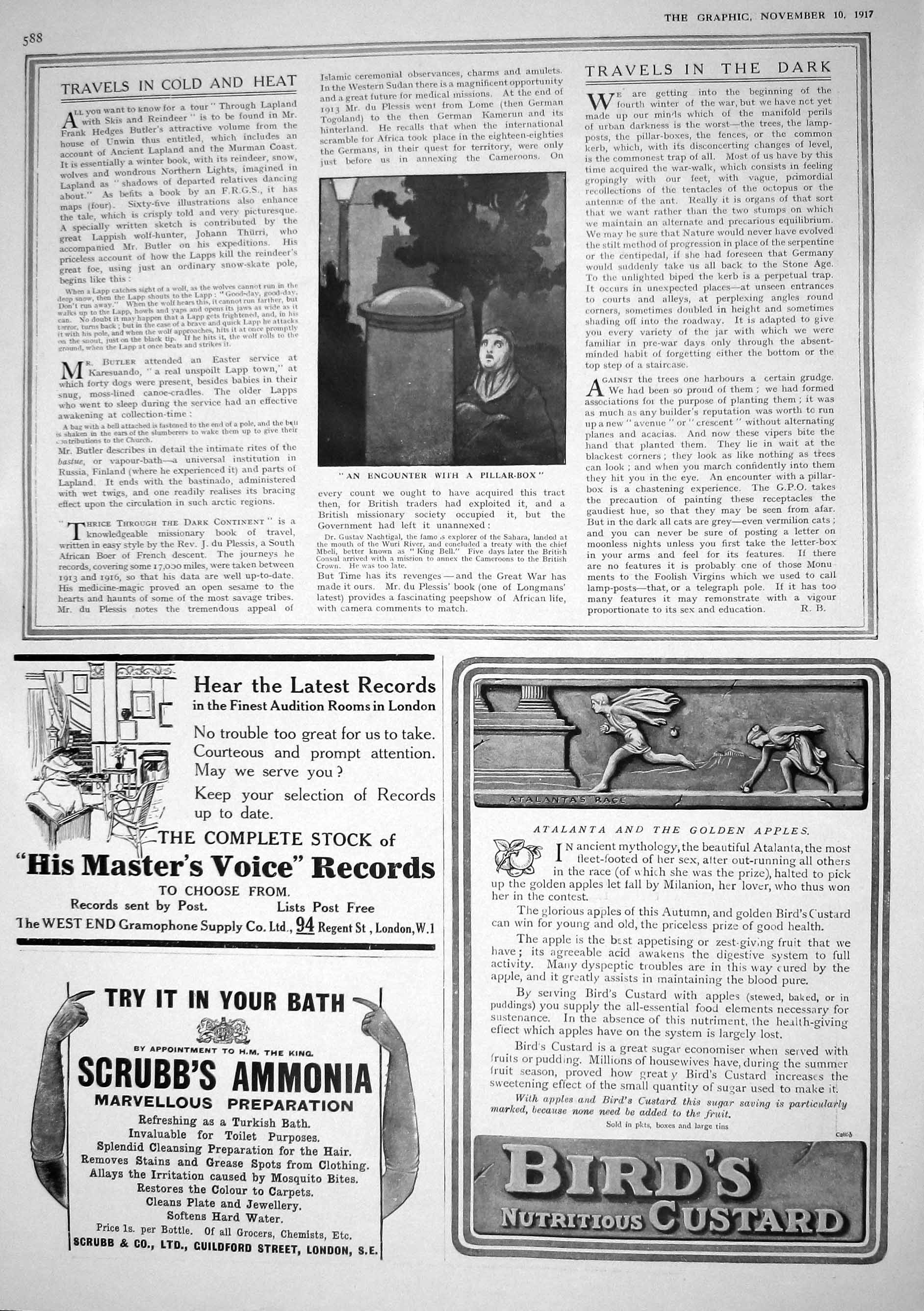 Antique Old Print 1917 Pillar Box Bird'S Custard Ammonia Records War Bonds 20th