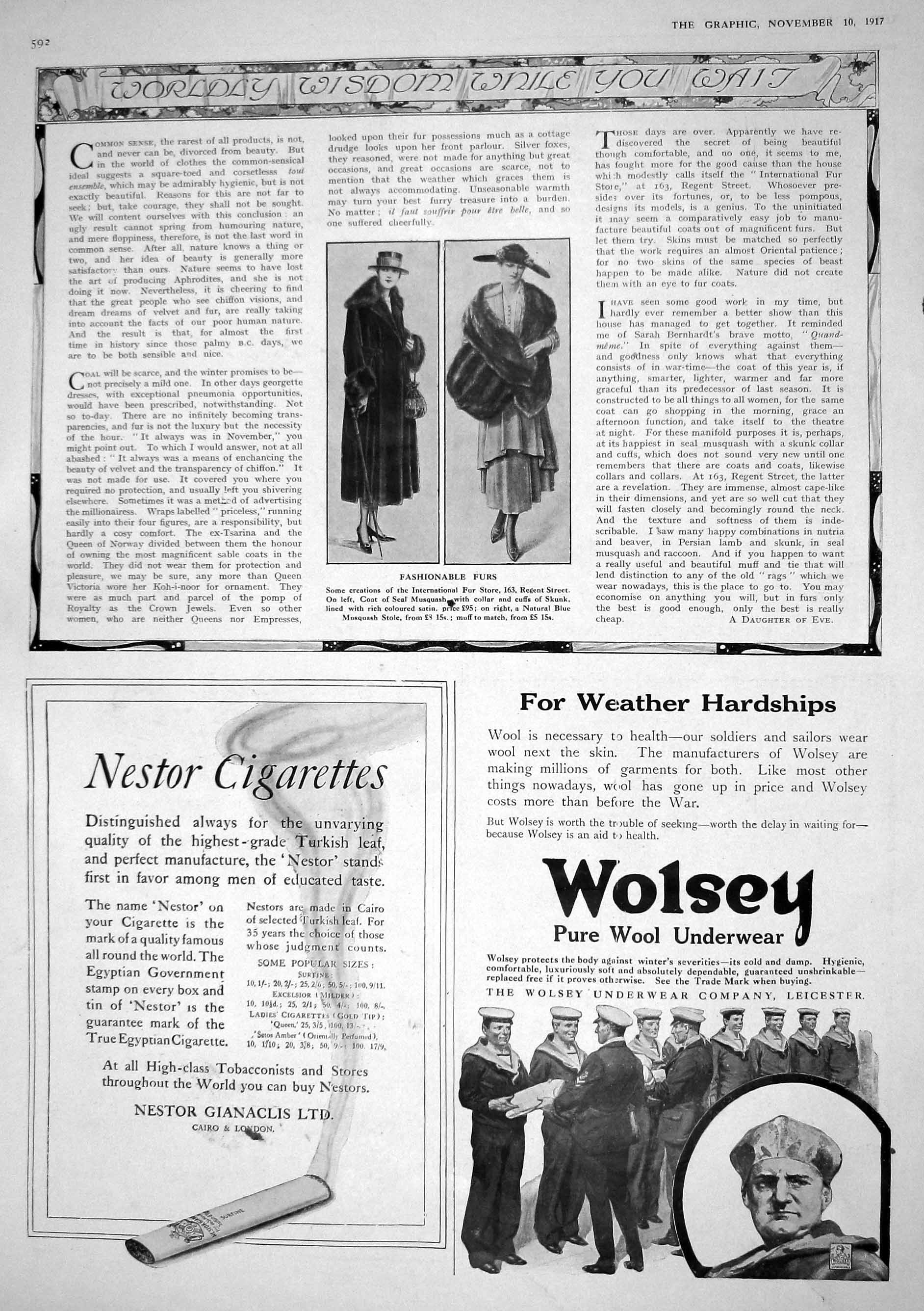 Old 1917 Ladies Fashion International Fur Store Wolsey Underwear Nest 20th