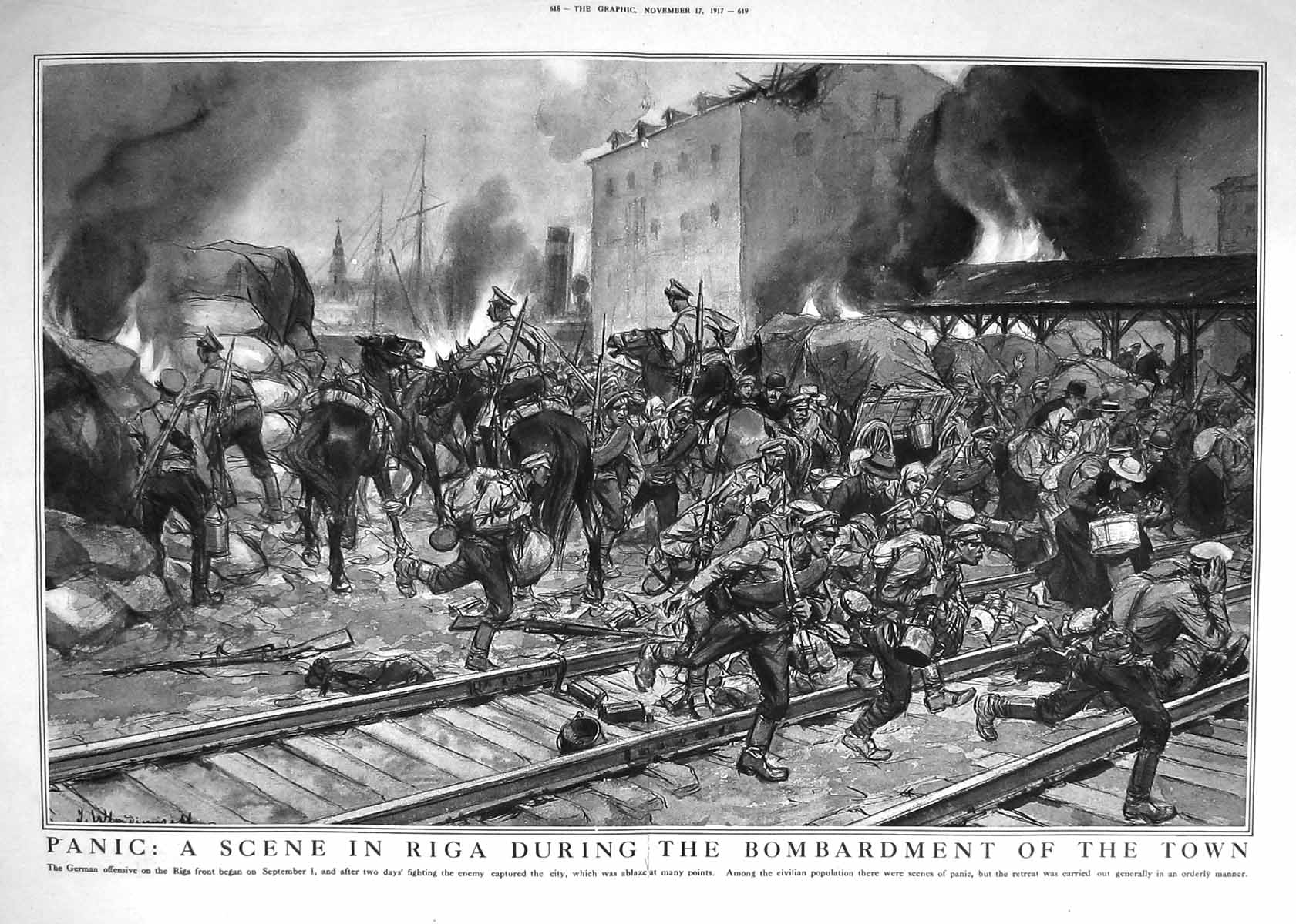 Old 1917 War Scene Riga Bombardment Town German Siers Railway Hors 20th