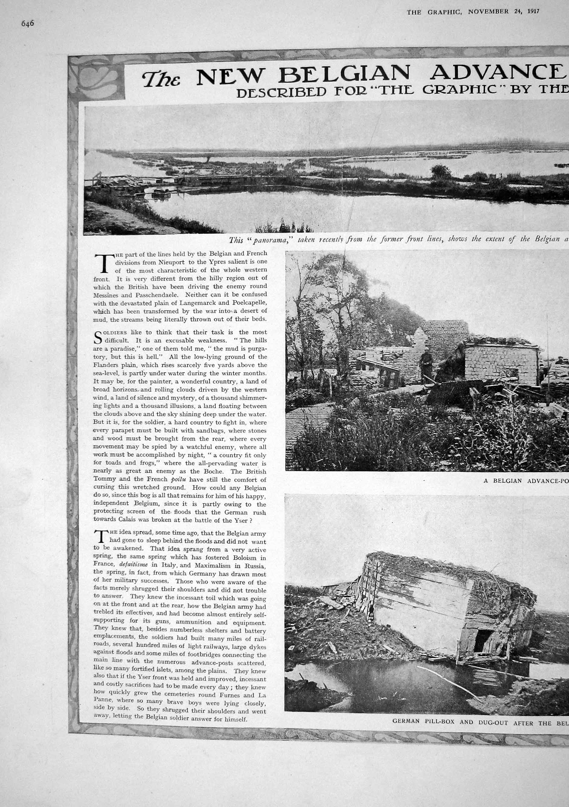 Old 1917 War Belgian Advance Post Floods German Pill-Box Dug-Out Camm 20th