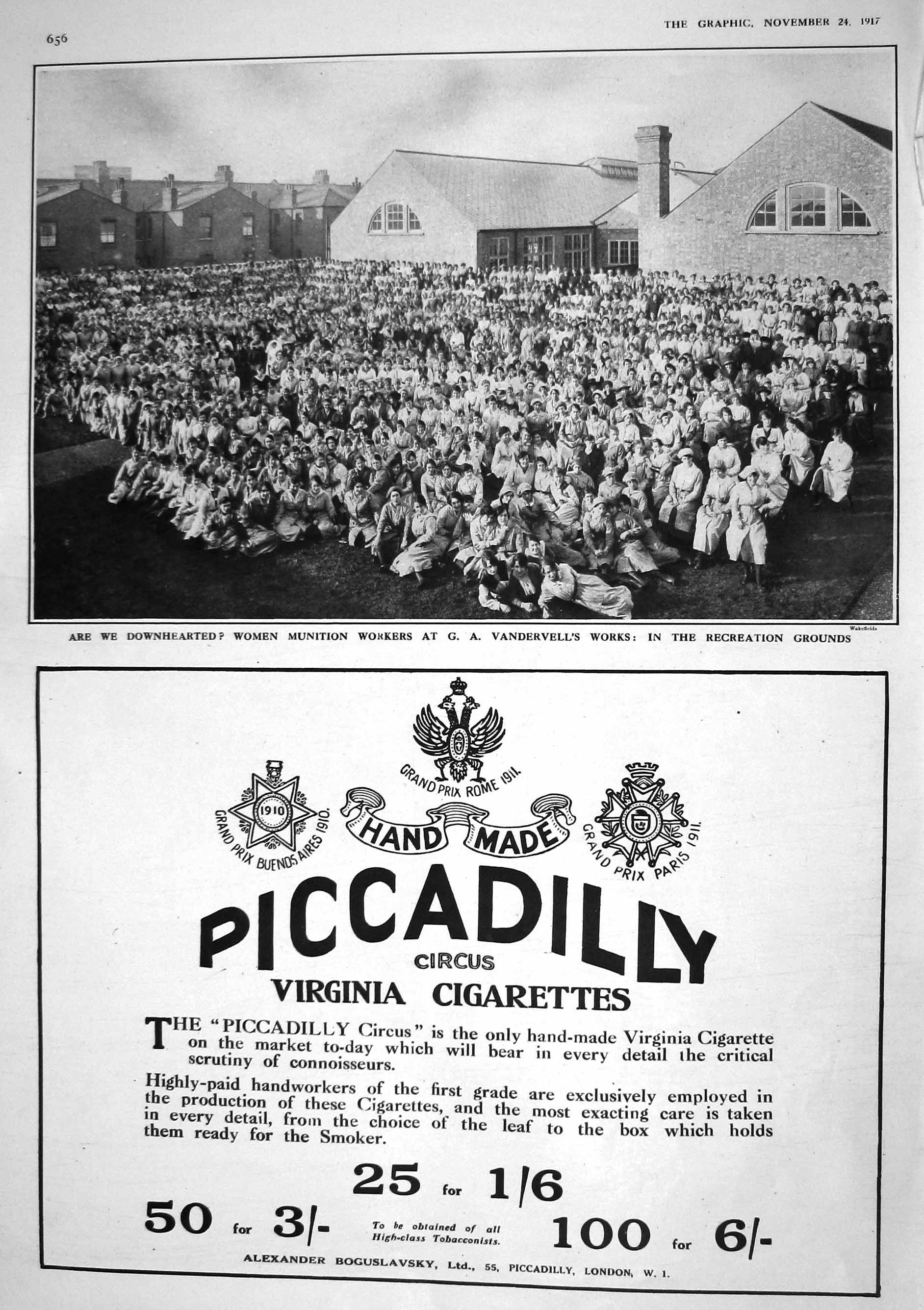 Old 1917 Women Munition Workers Vandervell Works Piccadilly Cigarette 20th