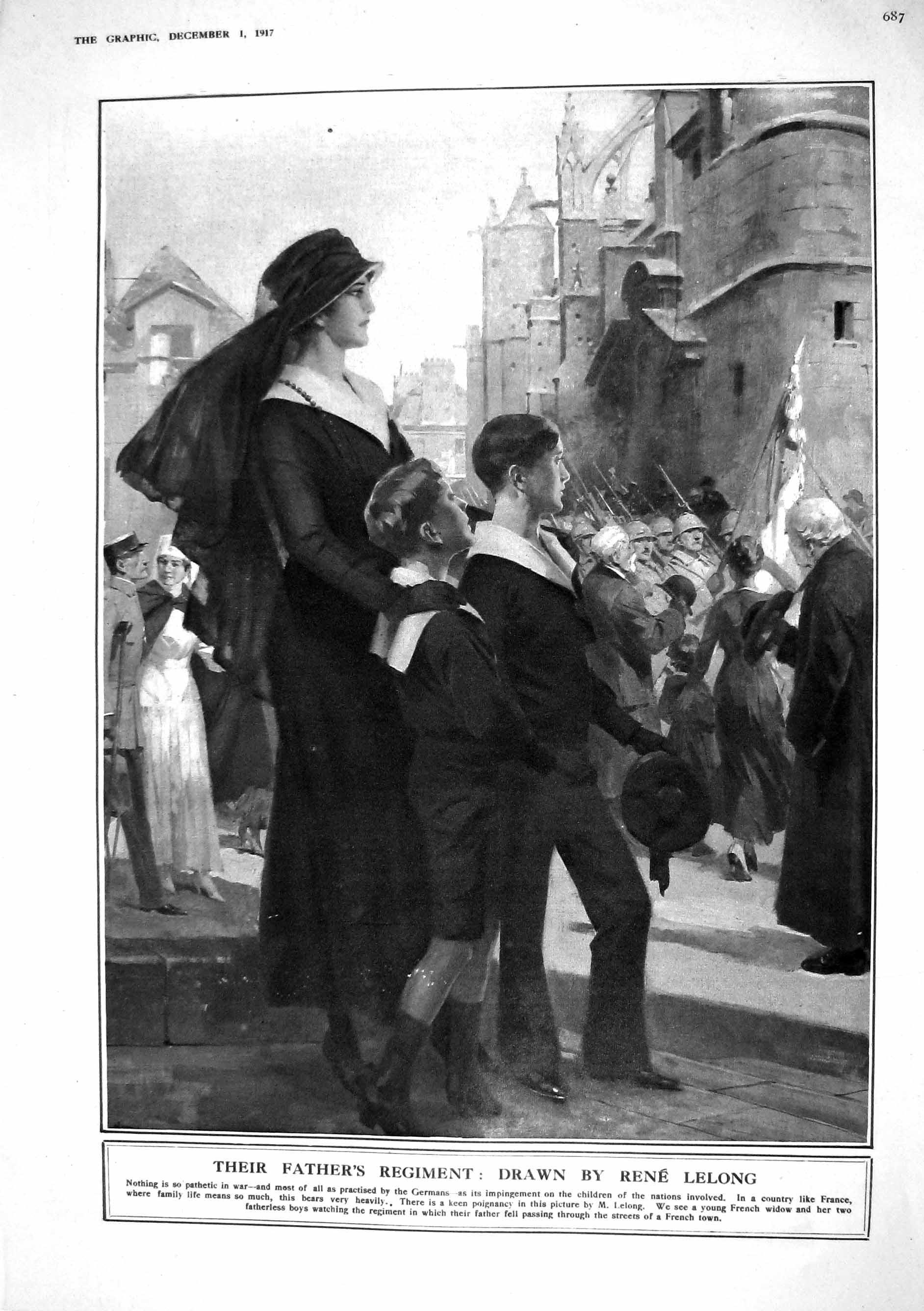 Old Print 1917 Children French Widow War Siers France Weapons Maxim Mach 20th