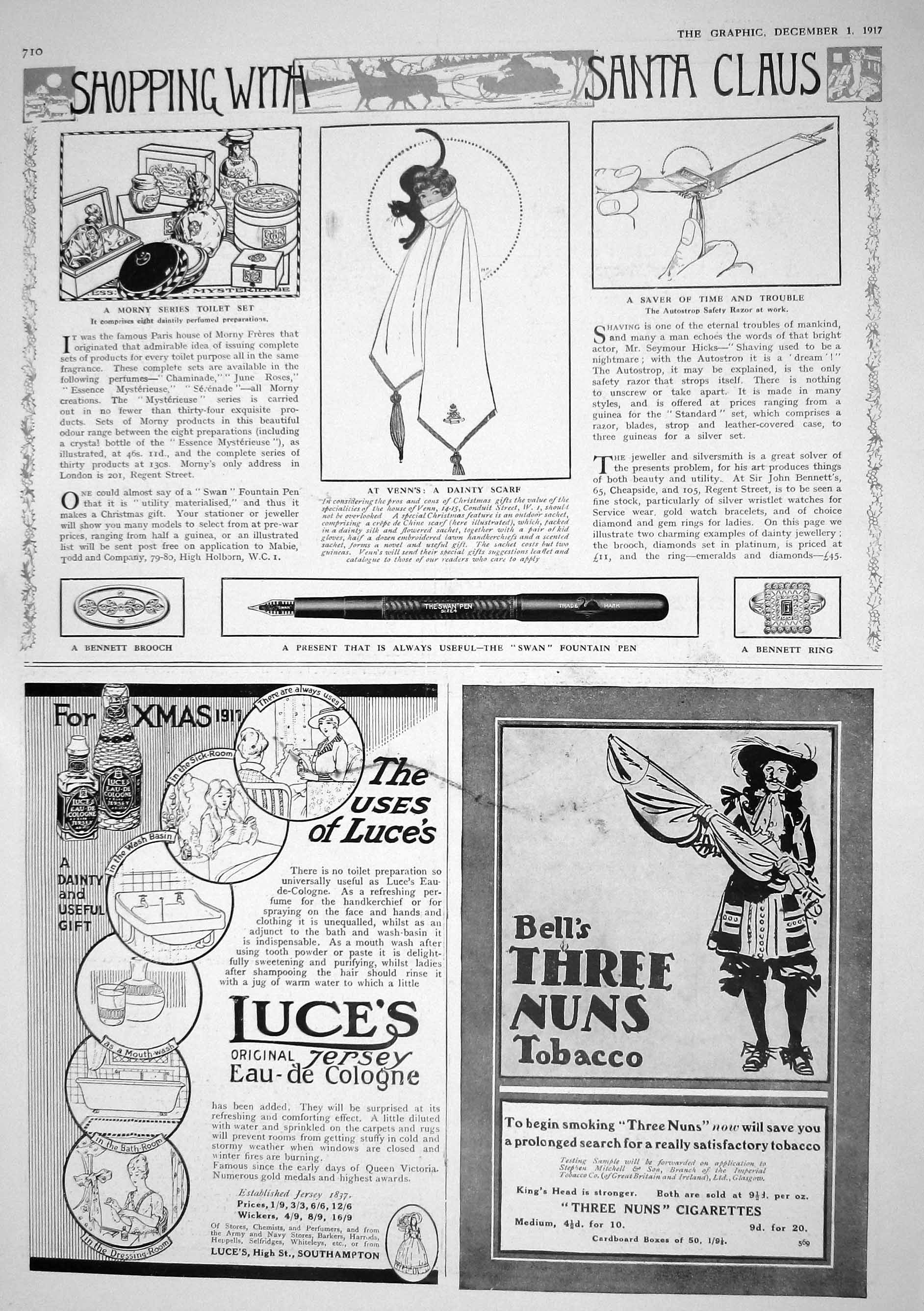Old 1917 Christmas Presents Venn'S Scarf Safety Razor Morny Toilet Se 20th
