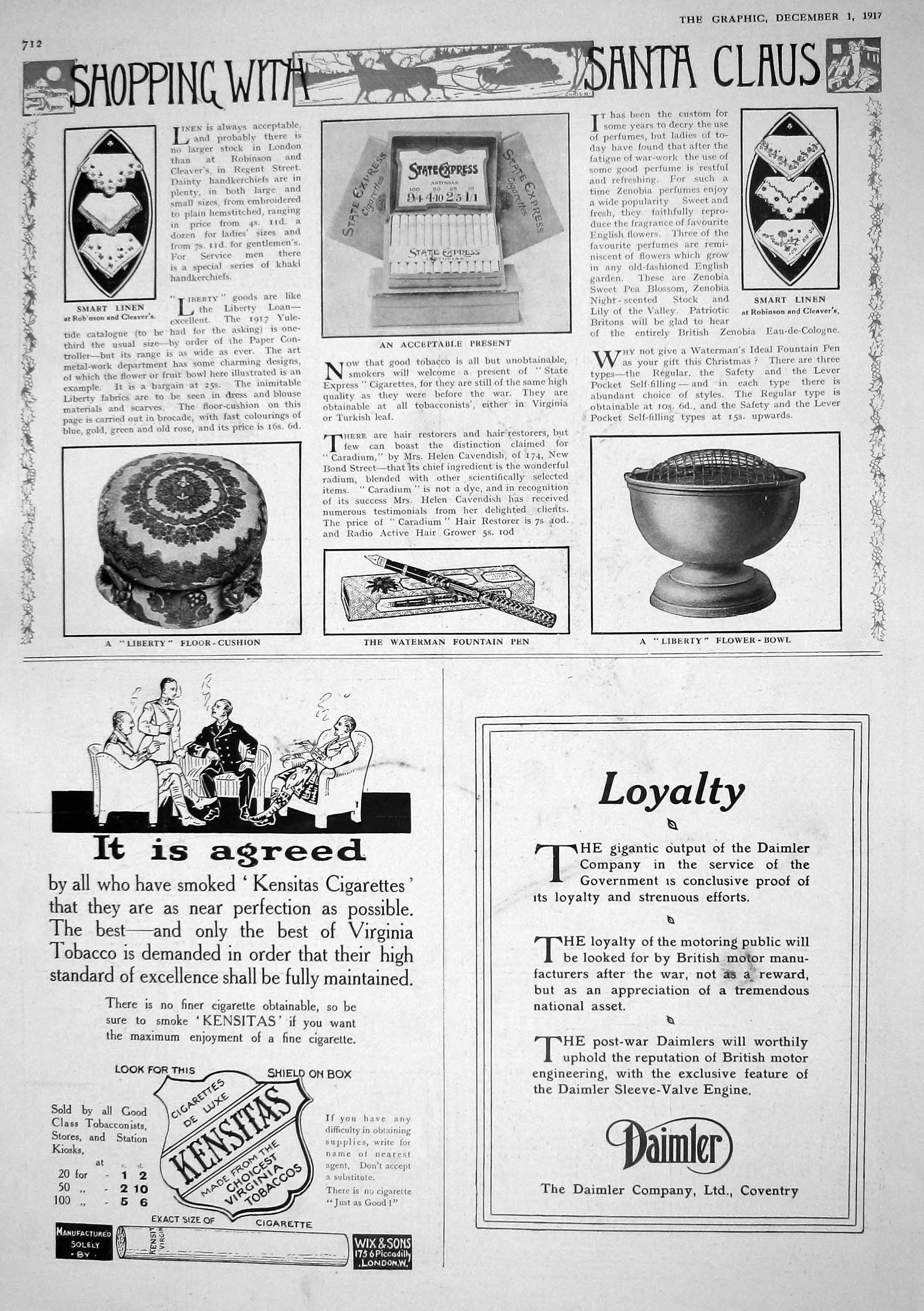 Old 1917 Christmas Presents Linen Robinson Cigarettes Liberty Bowl Fo 20th