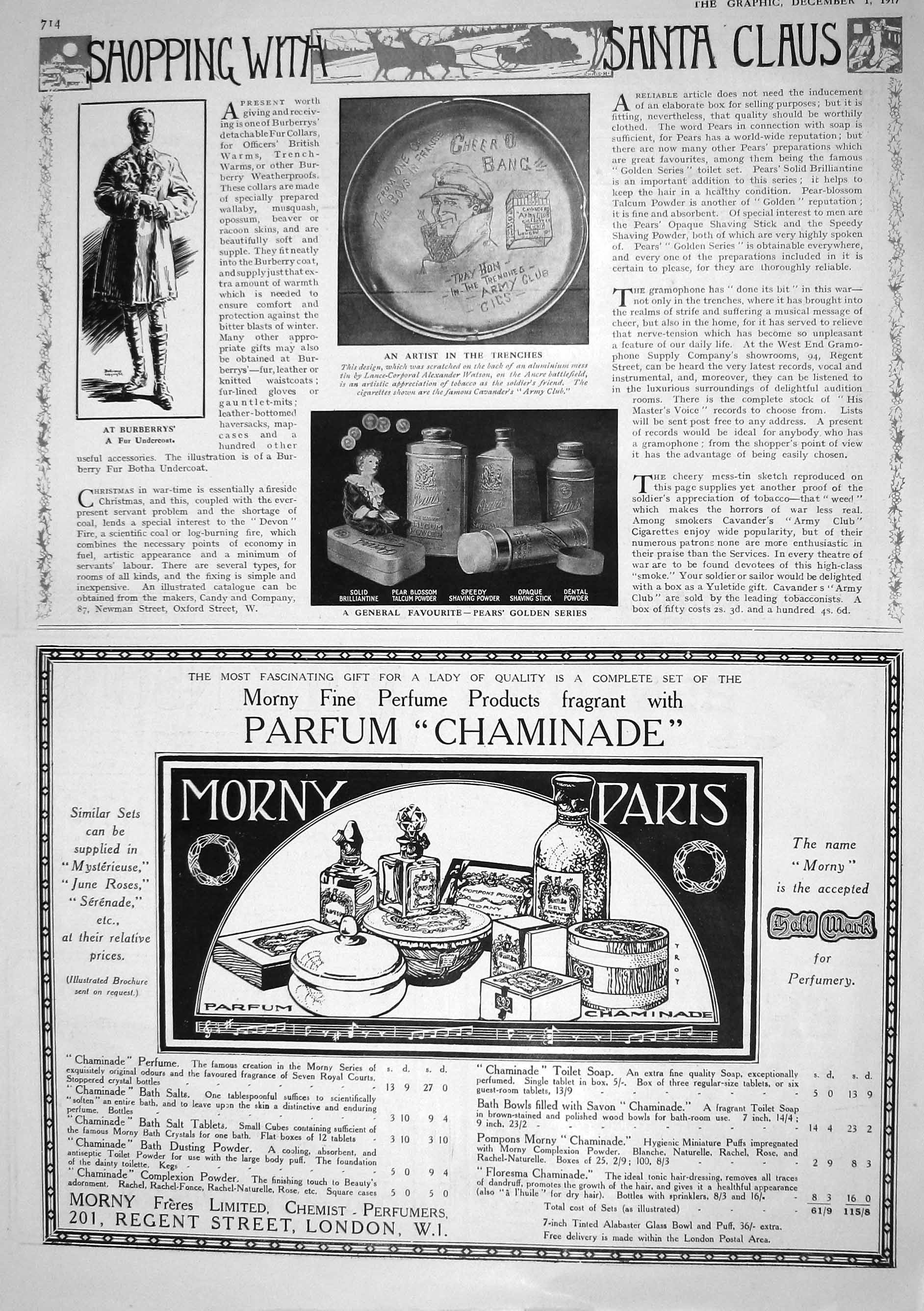 Old 1917 Christmas Presents Burberrys Fur Art Watson Pears Shaving St 20th