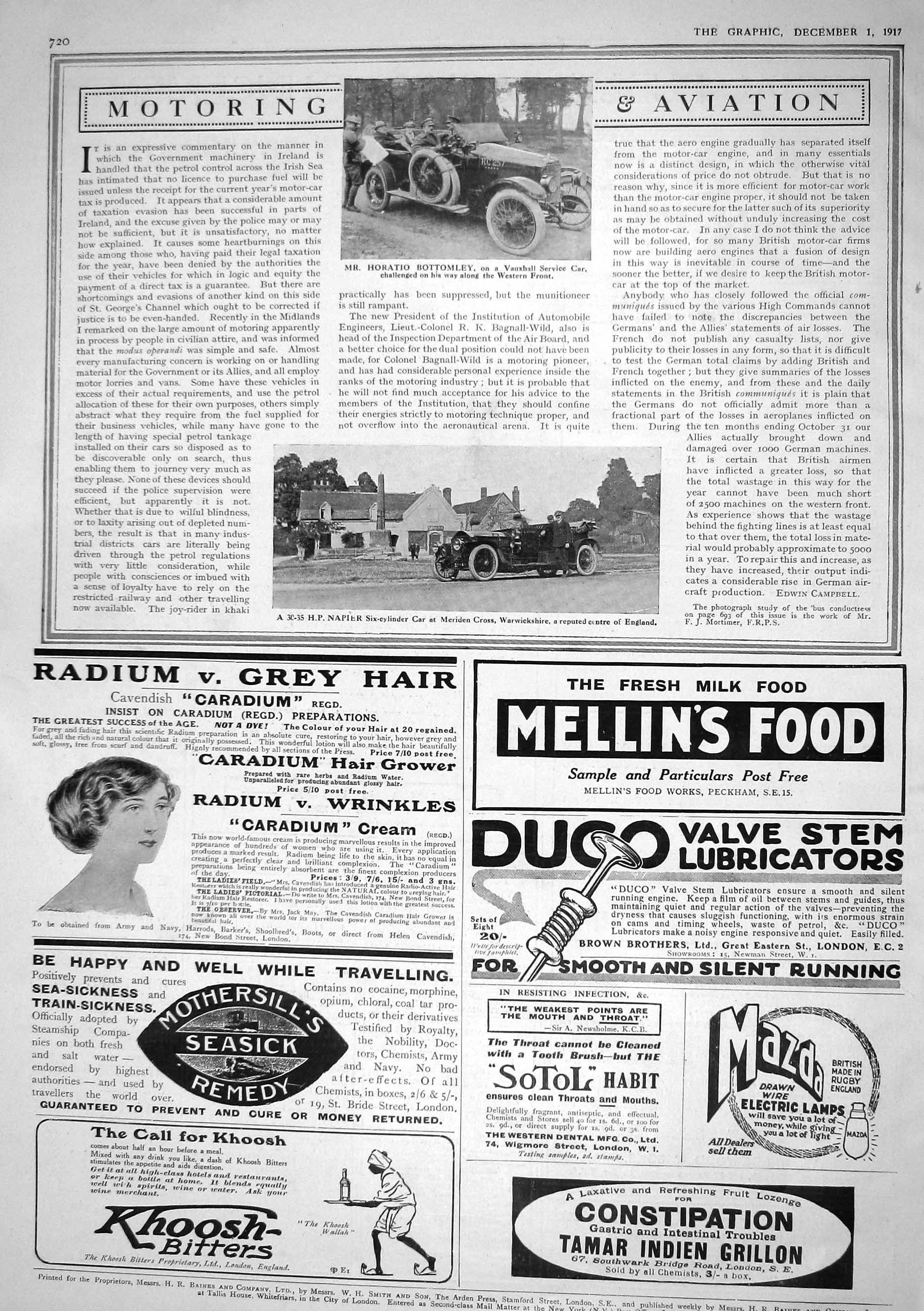 Old 1917 Horatio Bottomley Vauxhall Service Motor Car Napier Meriden 20th