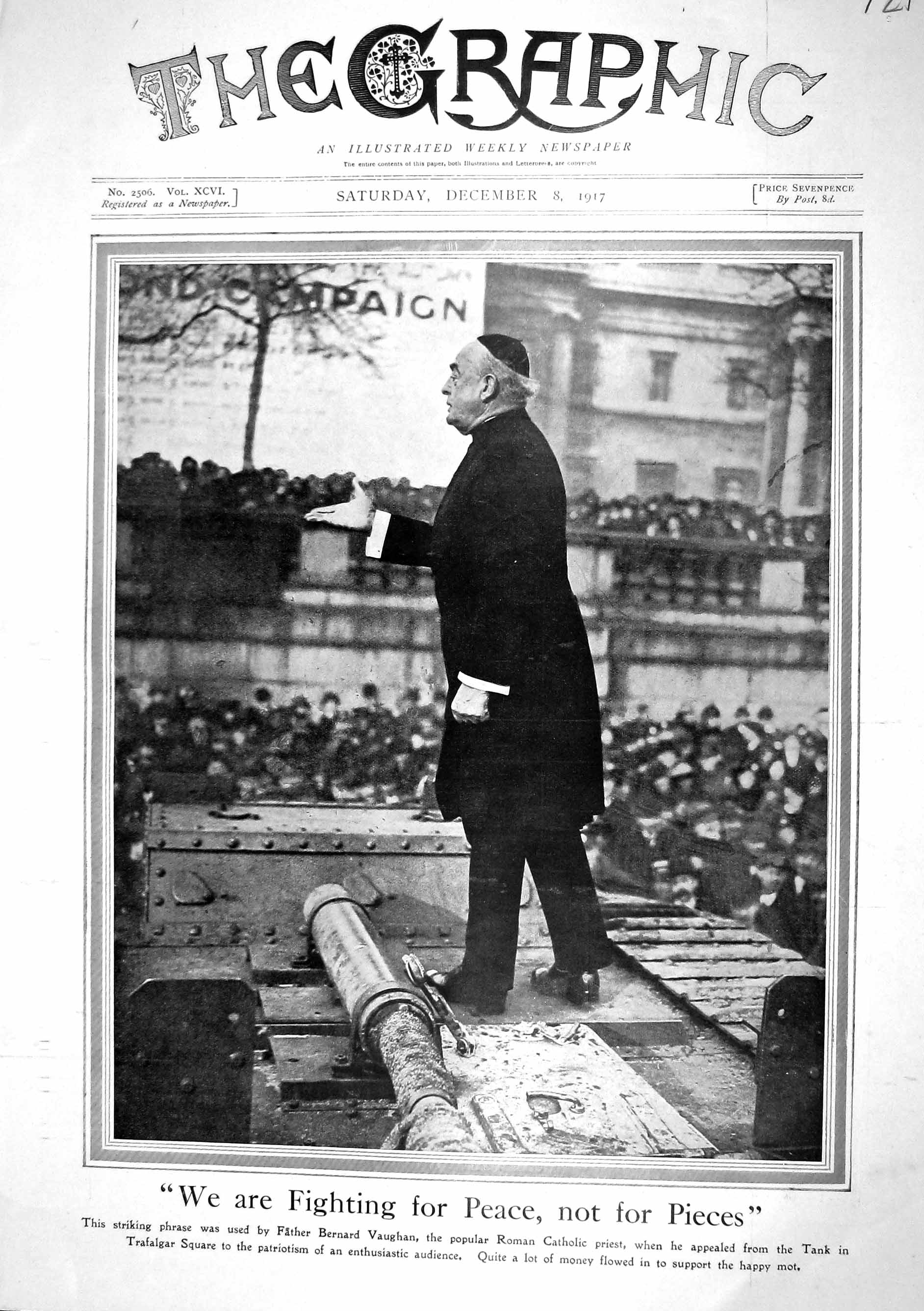 Old Print 1917 Roman Catholic Priest Father Bernard Vaughan War Siers Ca 20th