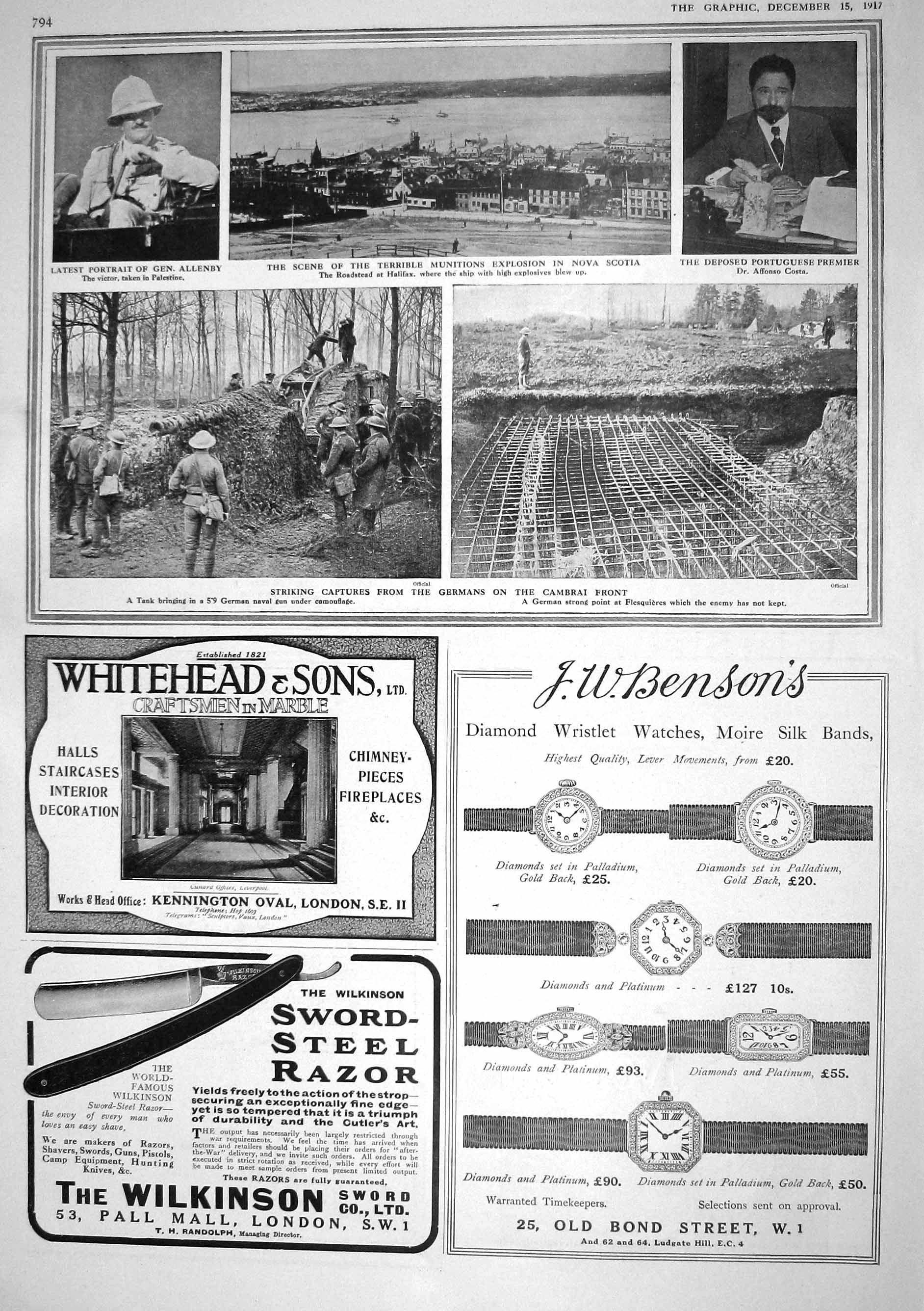 Old Print 1917 War Allenby Affonso Costa Nova Scotia German Siers Cambra 20th