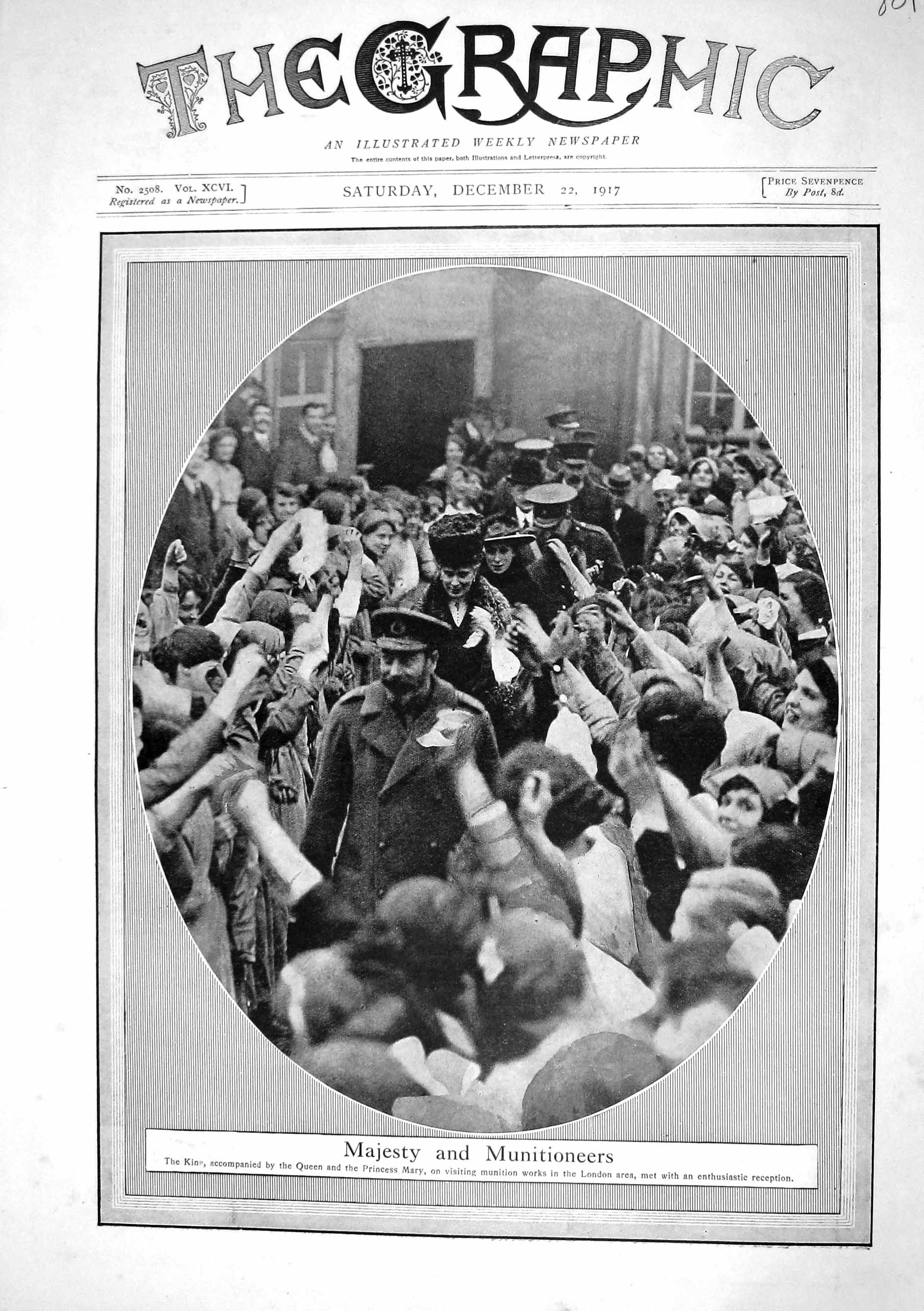 Old Print 1917 King Queen Princess Mary Munitioneers War Siers Anzacs Tr 20th
