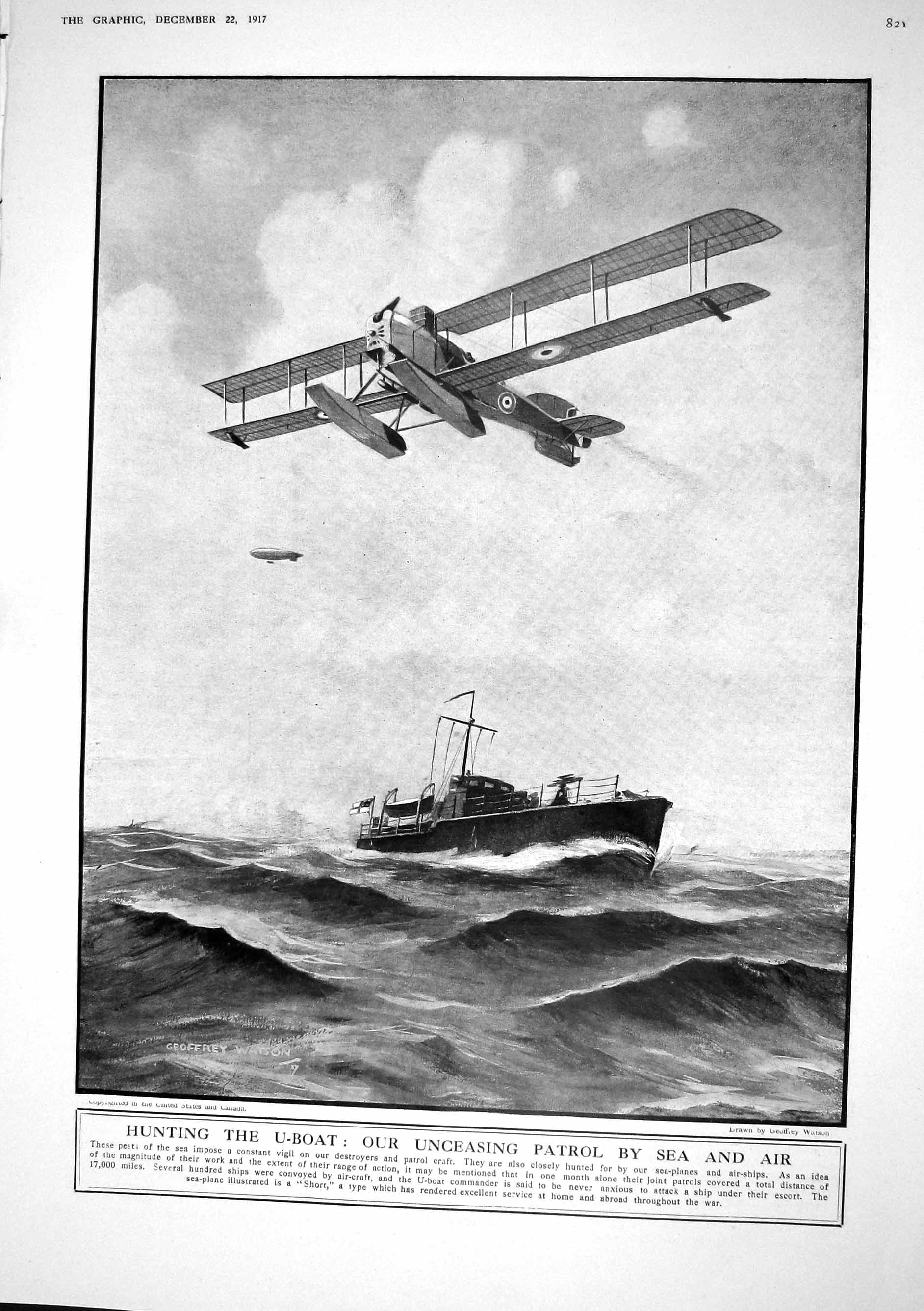 Old 1917 War Hunting U-Boat Aeroplane Sailing Ship Turret-Steamer Jon 20th