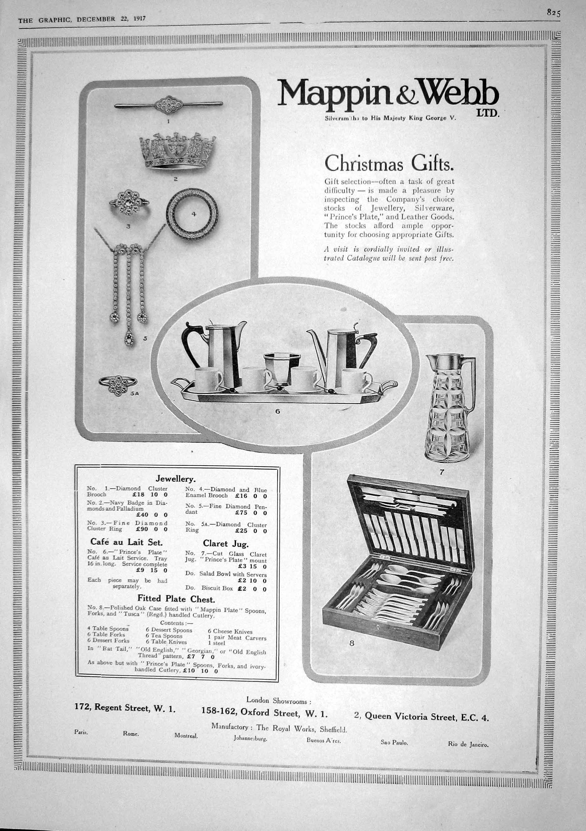 Old 1917 Advertisement Mappin Webb Christmas Gifts Royal Works Sheffi 20th