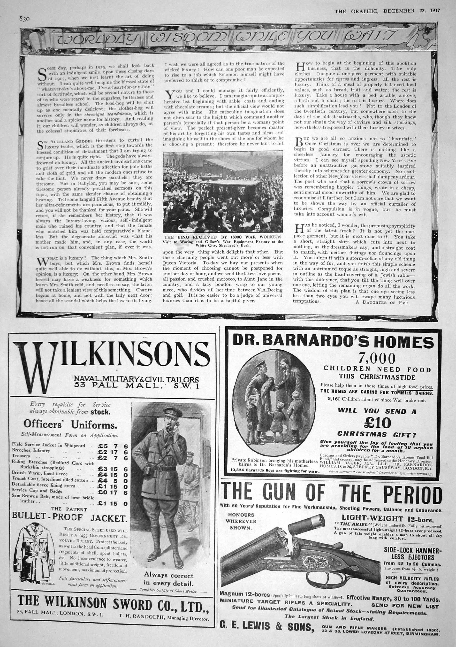 Old 1917 King War Workers Waring Gillow'S Factory Wilkinsons Barnardo 20th