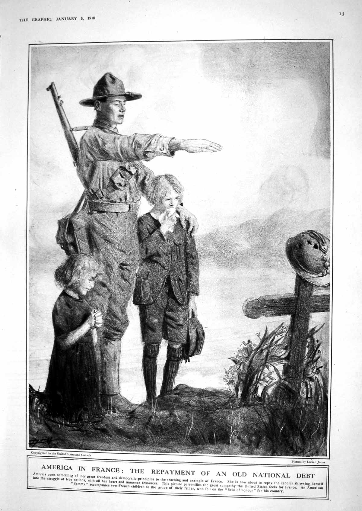 Old Print 1918 War American Siers Children Grave France Alabamas Port Sh 20th