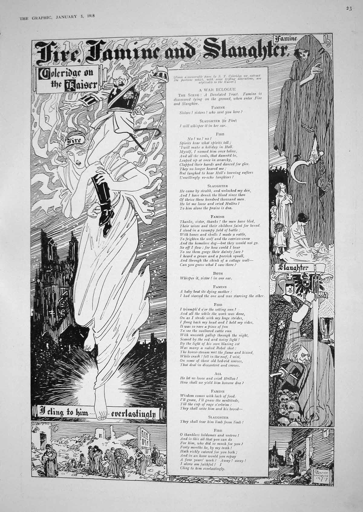 Old 1918 War Eclogue Fire Famine Slaughter Coleridge Kaiser Story Ill 20th