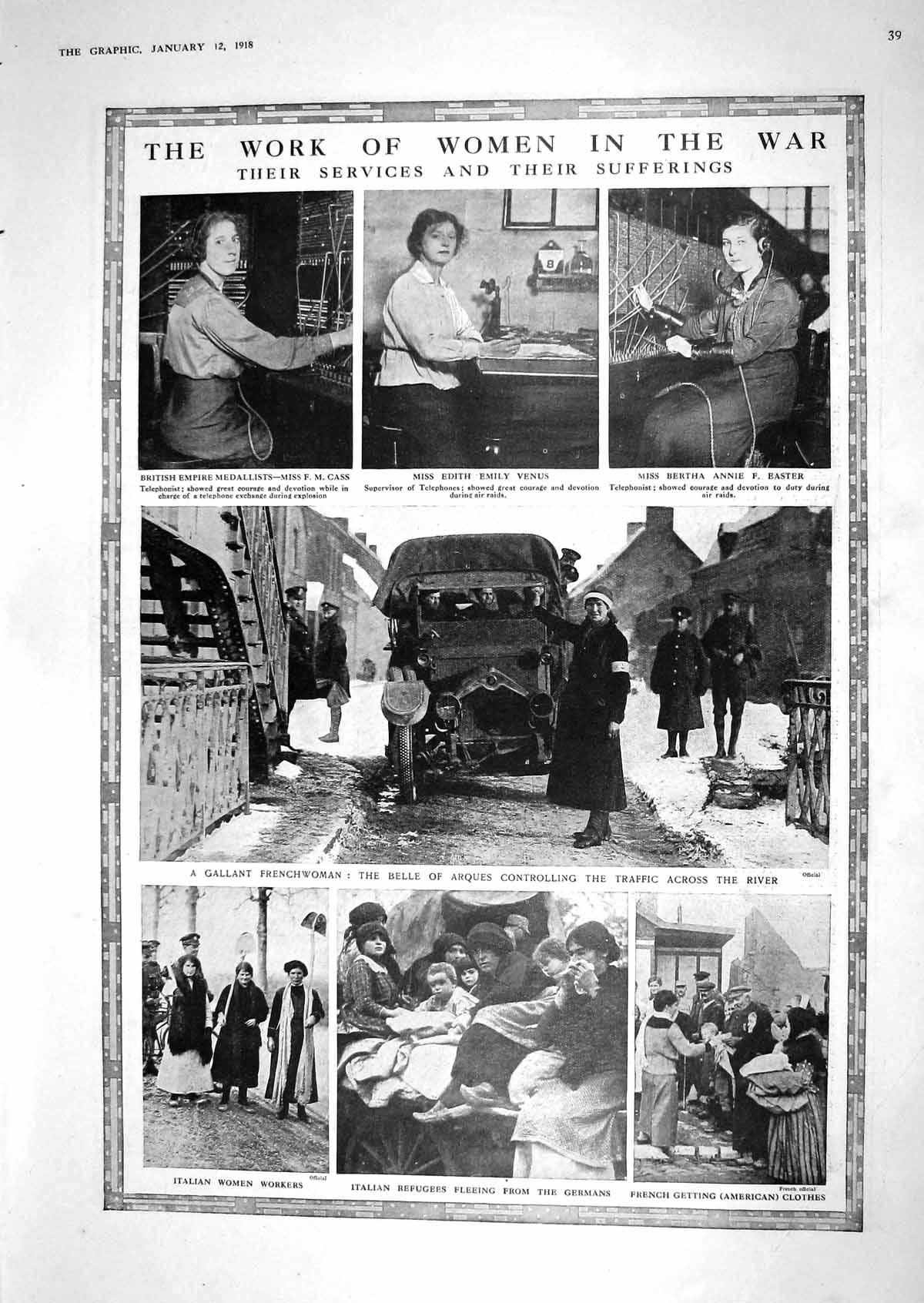 Old 1918 Women War Work Bertha Annie Venus Cass Telephonist Italian R 20th