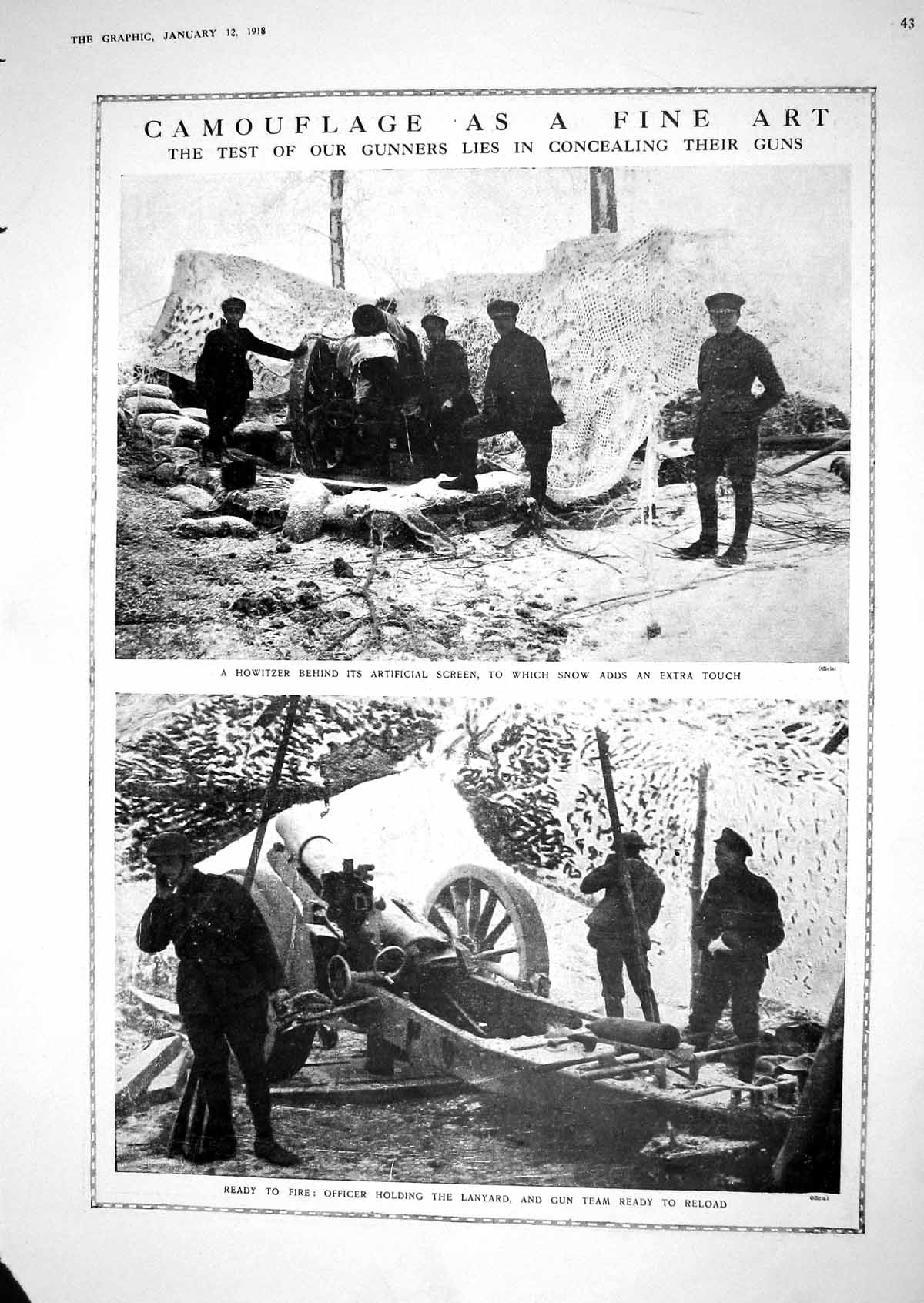 Old Print 1918 War Howitzer Siers Gunners Lanyard Gun Team Weapons Photo 20th