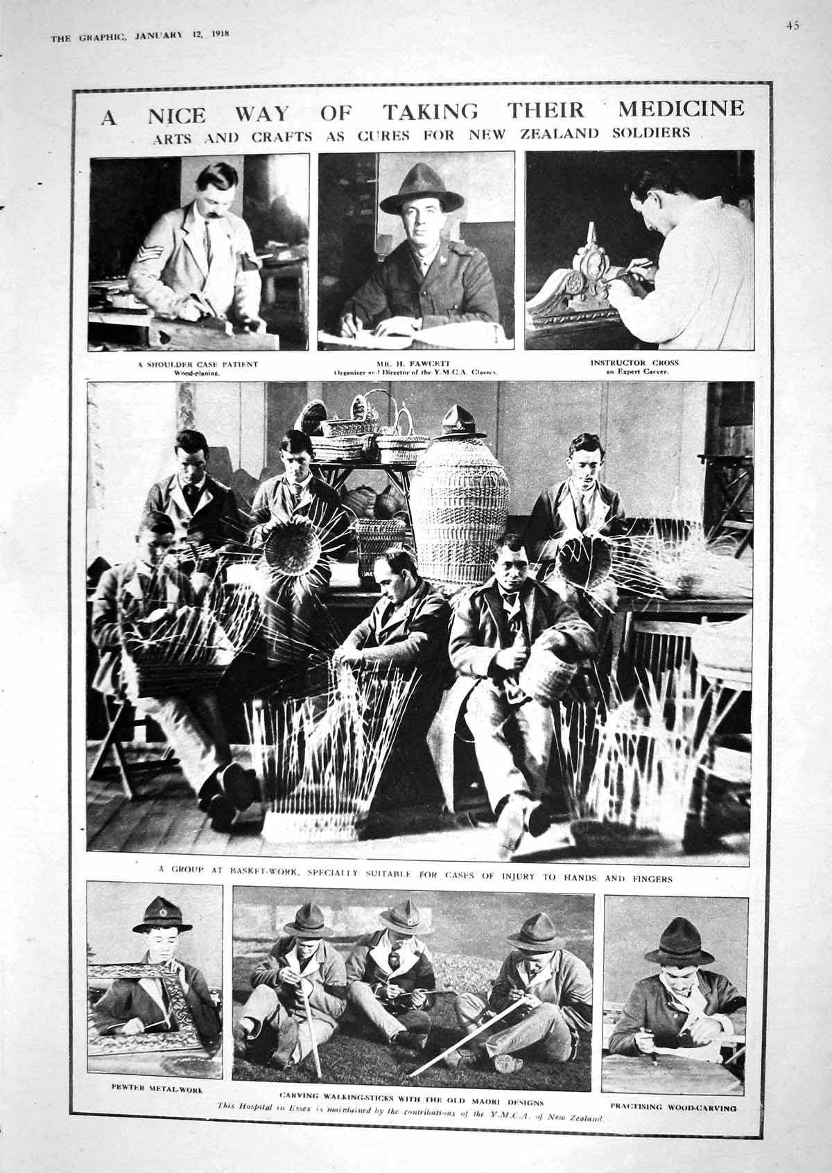 Old Print 1918 War Siers Arts Crafts Fawcett Carving France Captain Guyn 20th