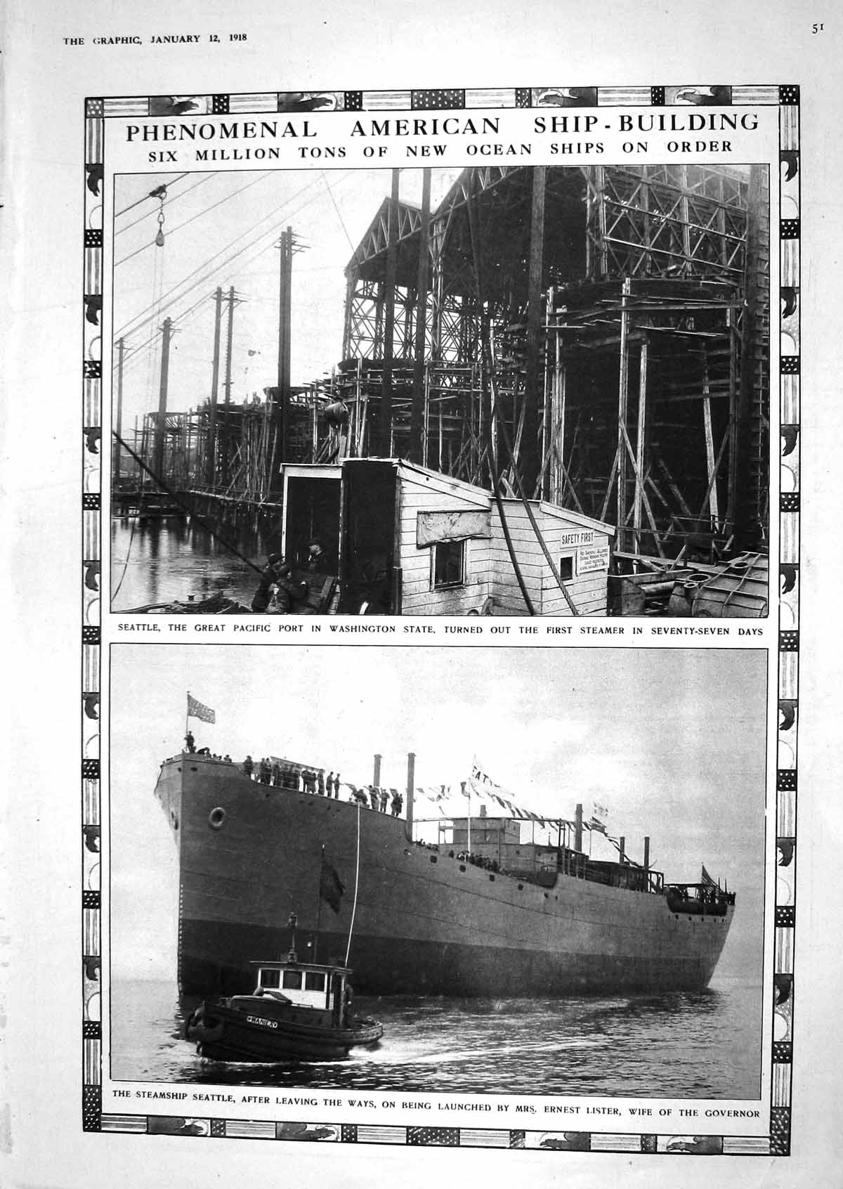 Old 1918 America Ship Building Seattle Steamship Ernest Lister Bradfo 20th