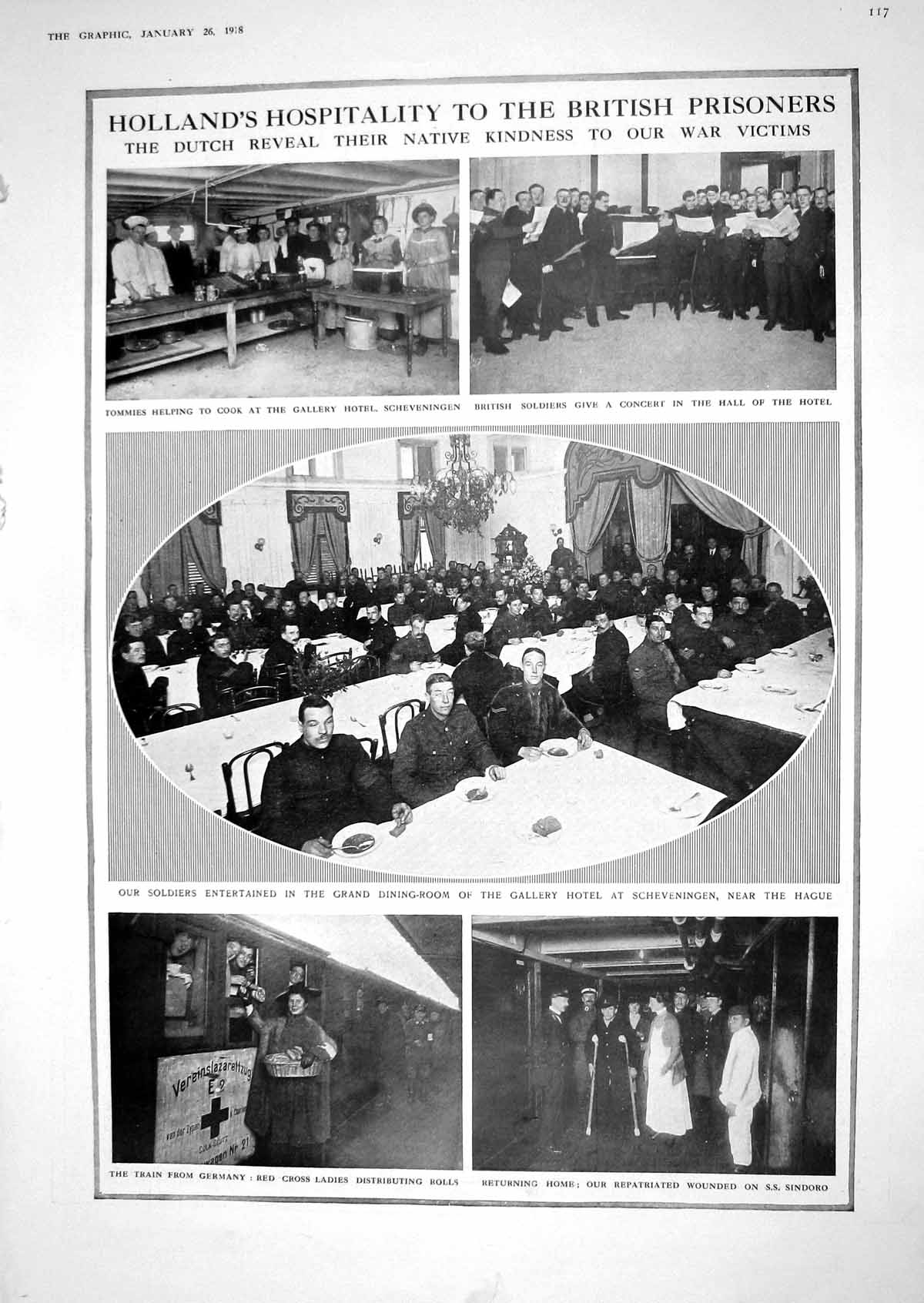 Old Print 1918 British Prisoners Holland Siers War Hotel Scheveningen Ho 20th