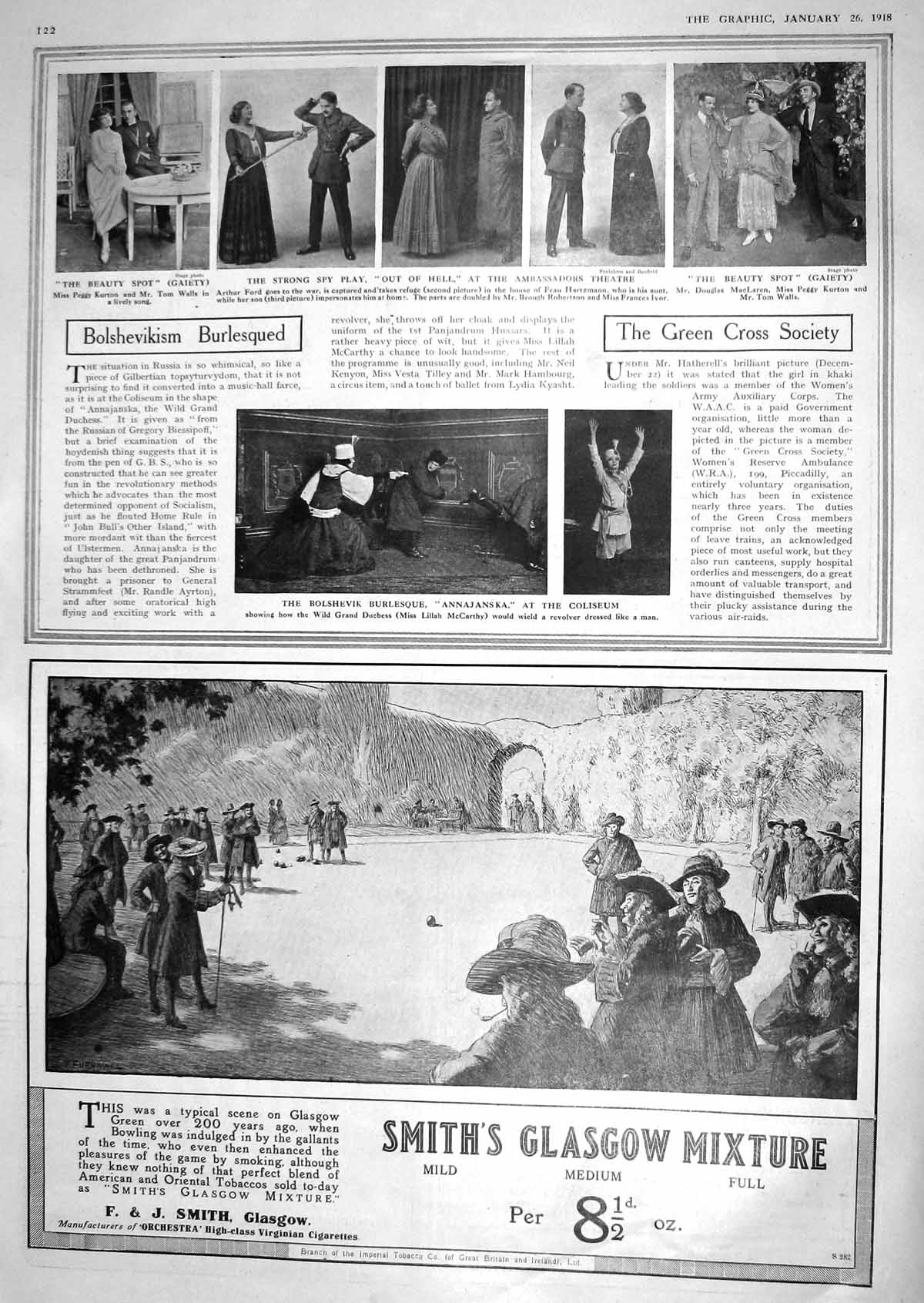Antique Old Print 1918 Theatre Kurton Walls Maclaren Kurton Mccarthy Tobacco