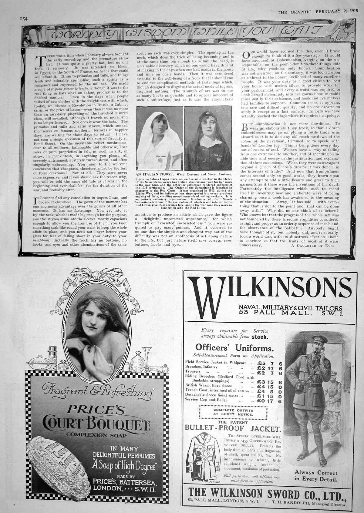 Antique Print 1918 Italian Nurse Ward Street Costume Sabina Cappa Bava Soap