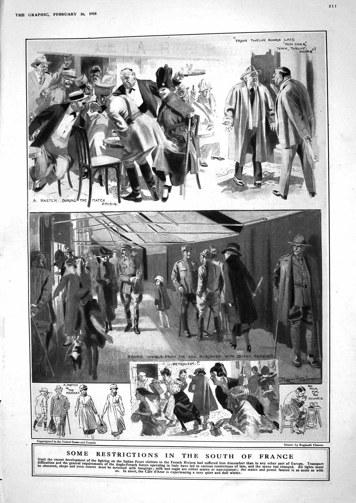 Antique Old Print 1918 France People French Riviera Mrs Atlas Phyllis Spence