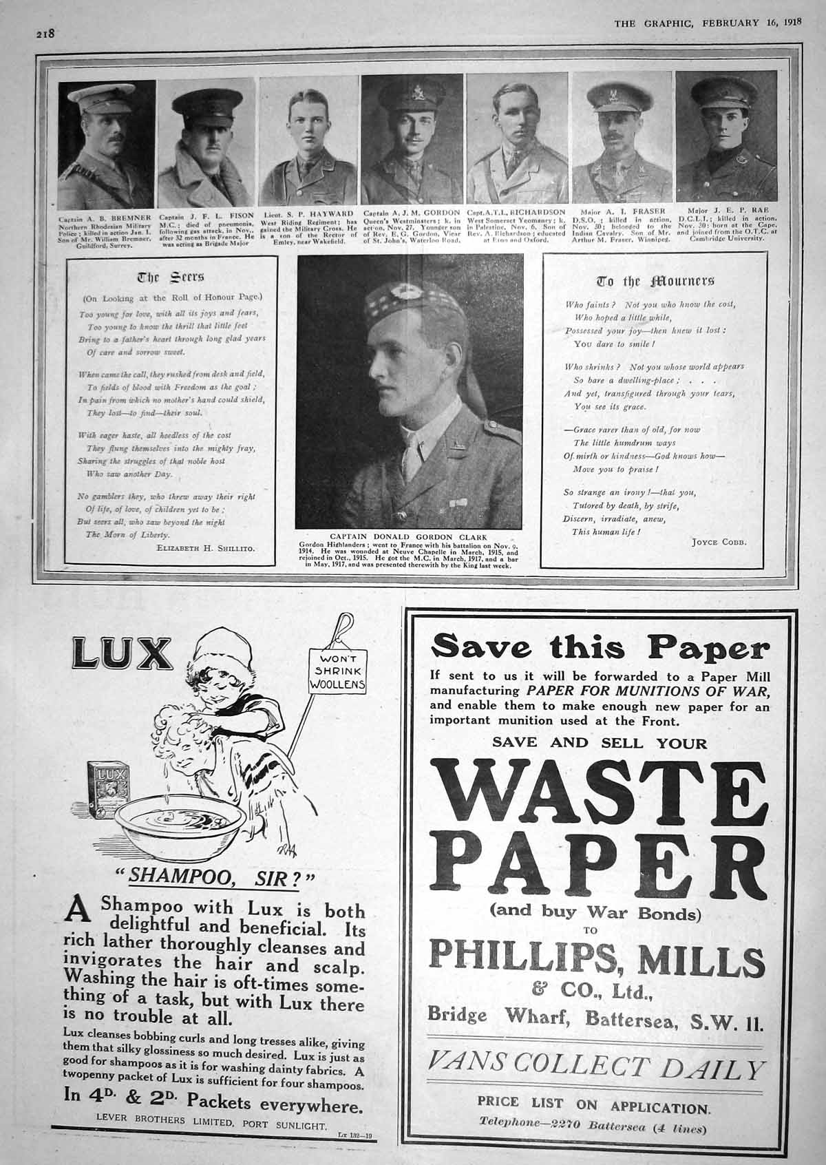 Old 1918 War Bremner Fison Hayward Gordon Richardson Fraser Rae Clark 20th