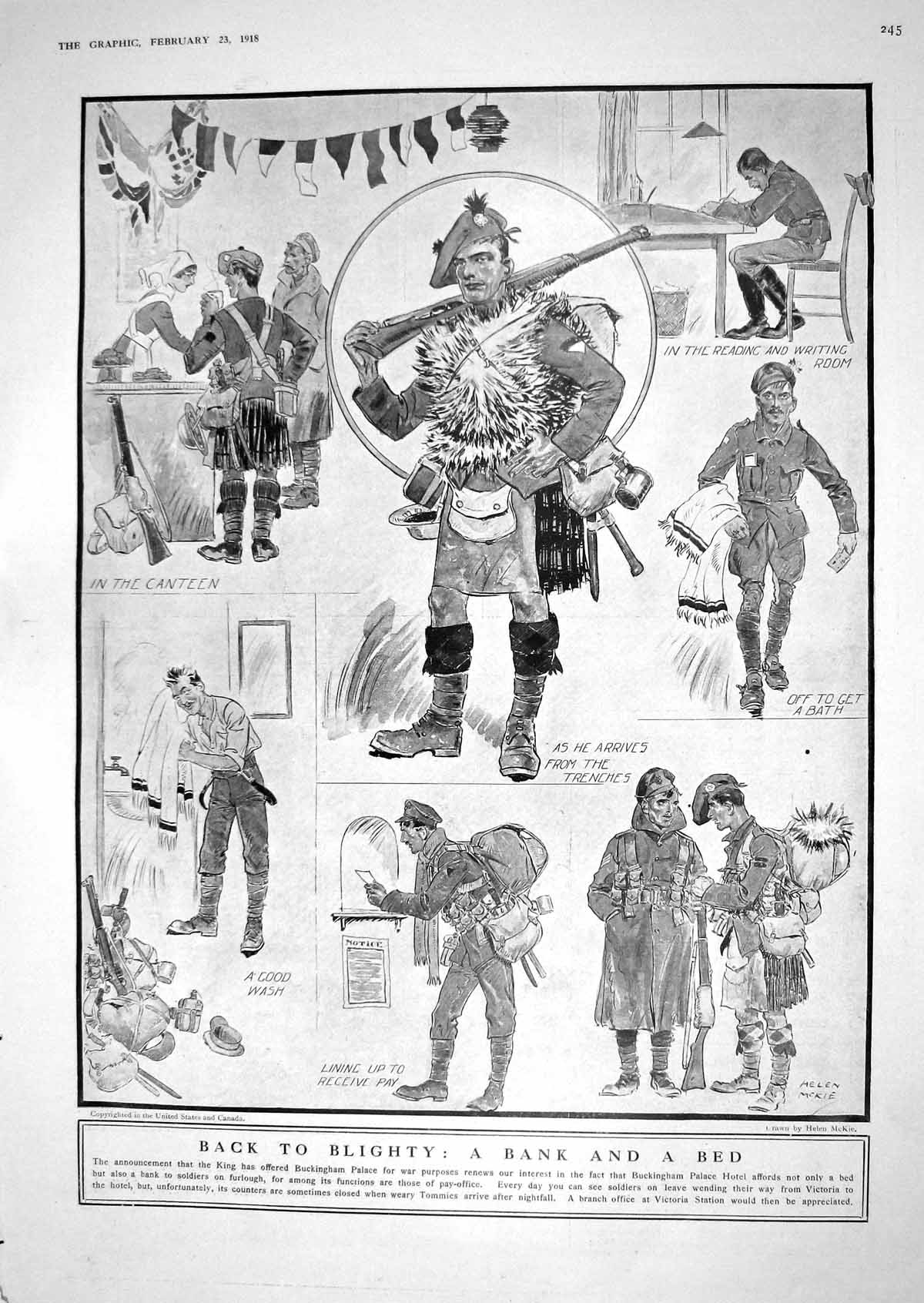 Old Print 1918 War British Siers Buckingham Palace Hotel Theatre Matthew 20th