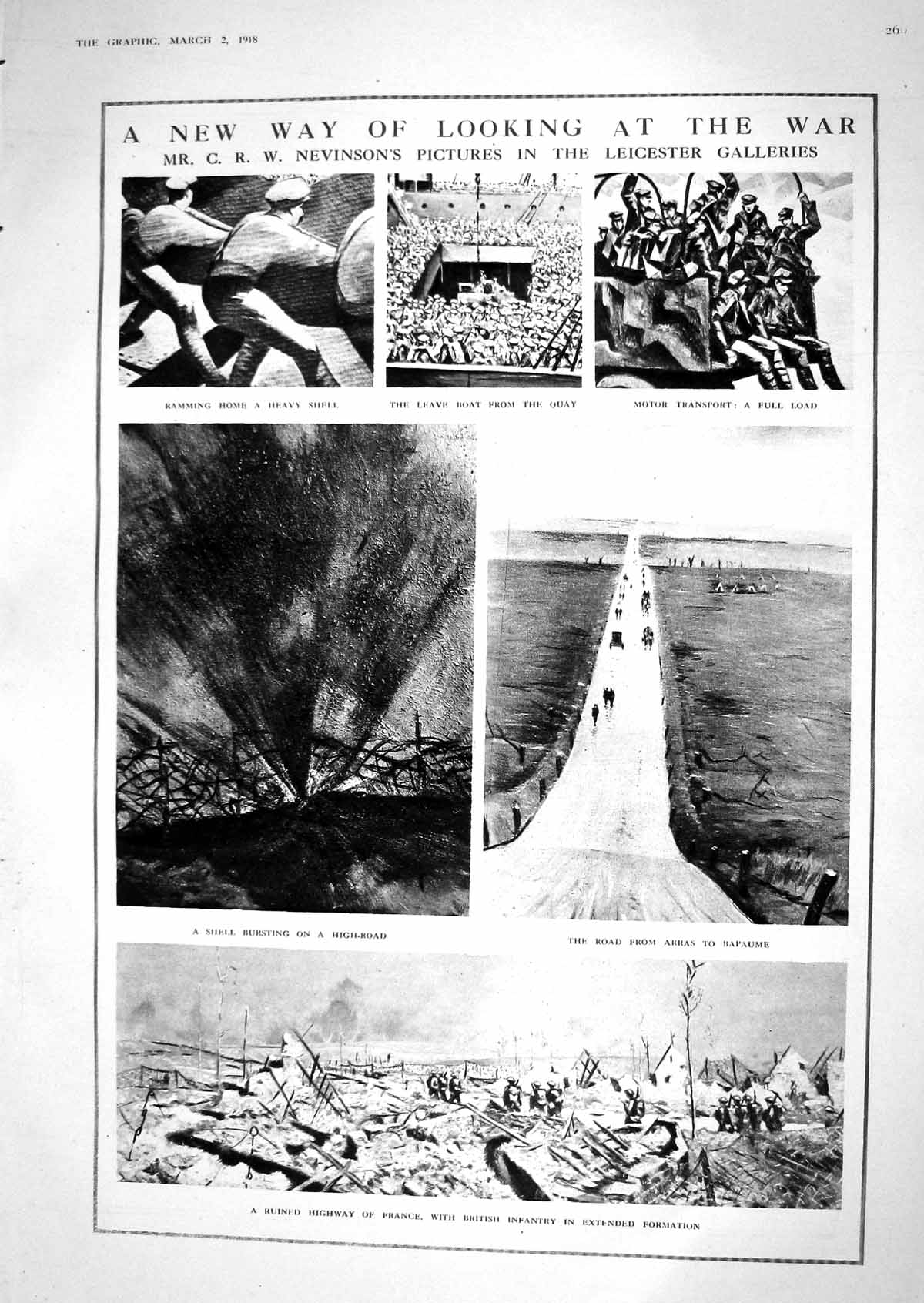 Old Print 1918 War Arras Bapaume Motor Transport Siers Nevinson American 20th