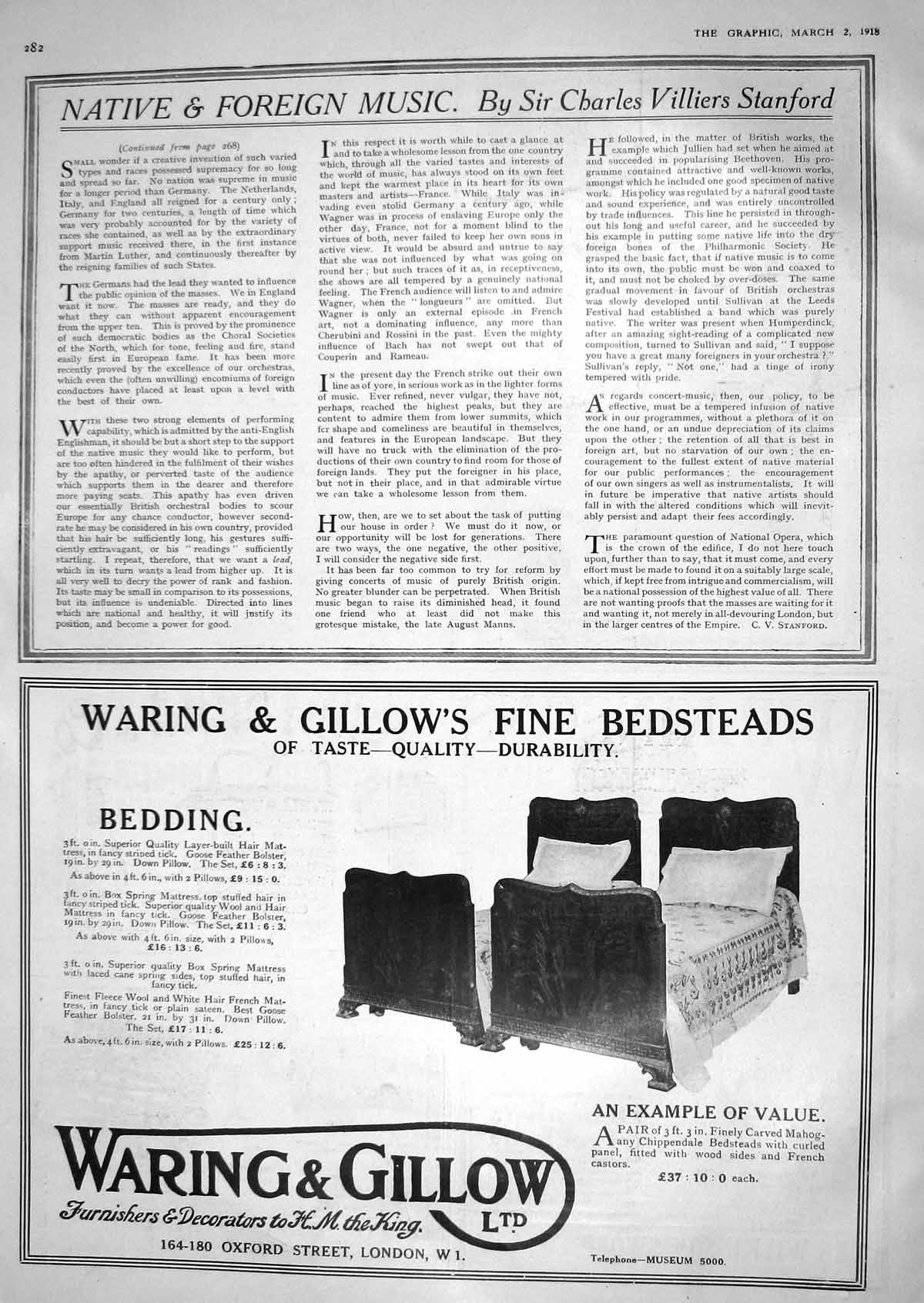 Antique Old Print 1918 Waring Gillow Furnishers Decorators Furniture London