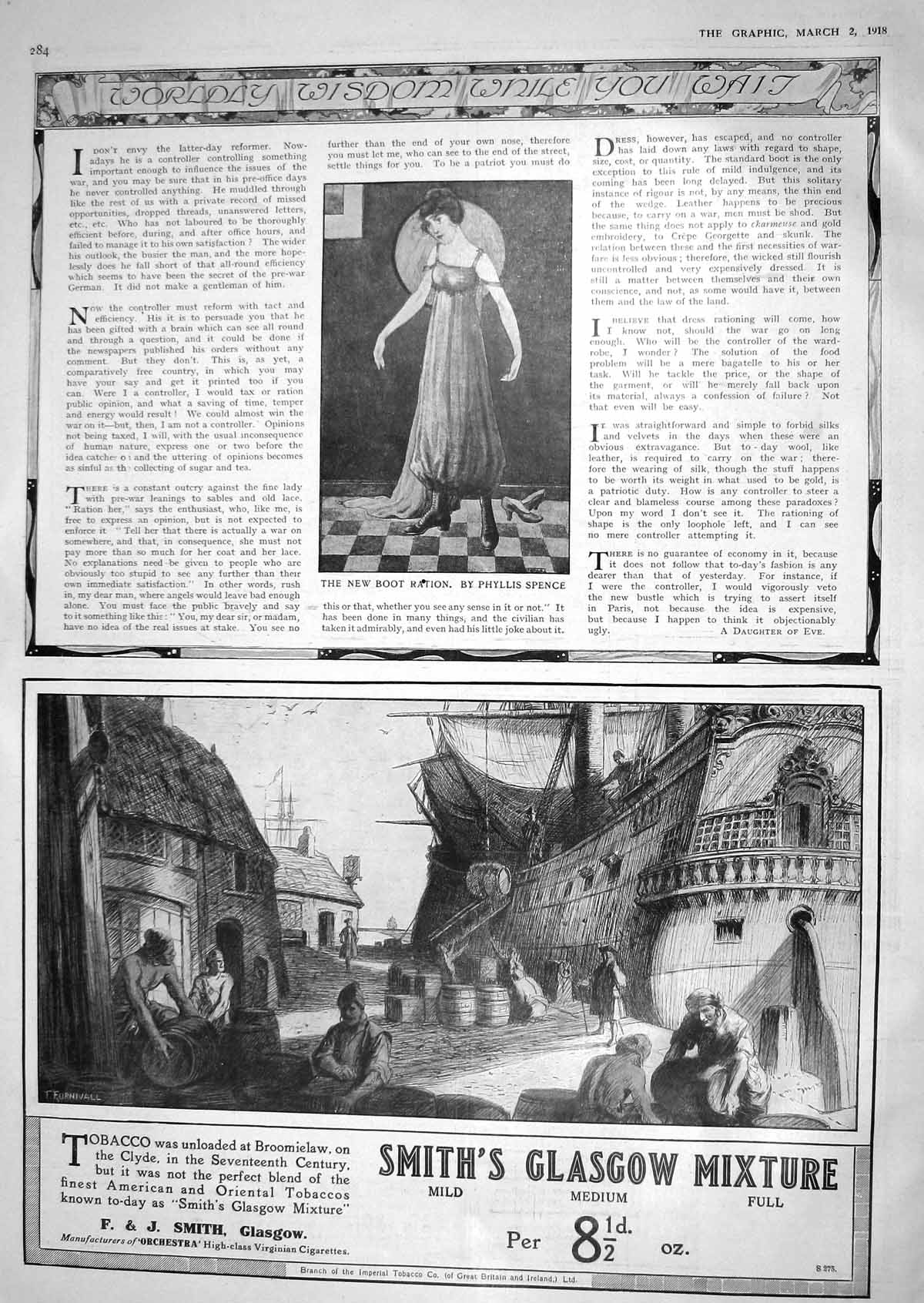 Old 1918 Boot Ration Lady Phyllis Spence Advertisement Smith'S Cigare 20th