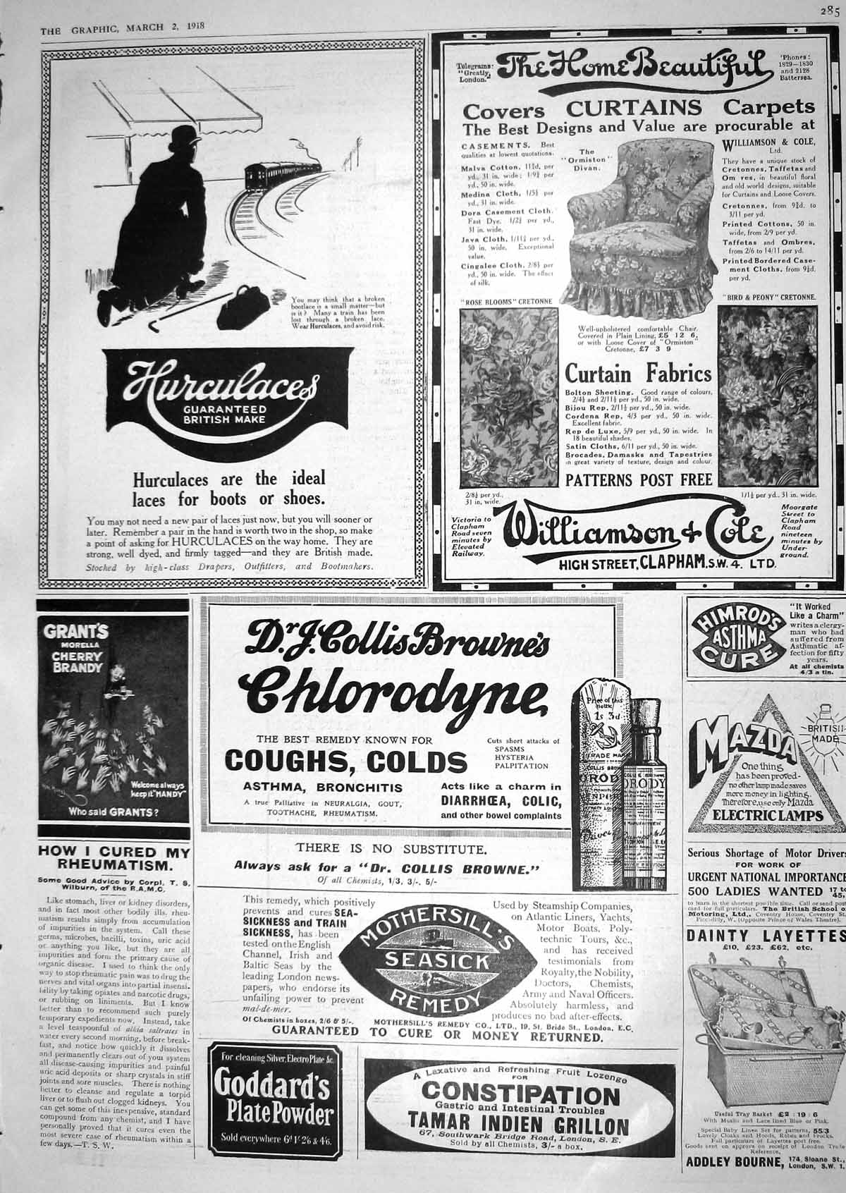 Old Print 1918 Williamson Cole Hurculaces Dainty Layettes Grant'S Brandy 20th
