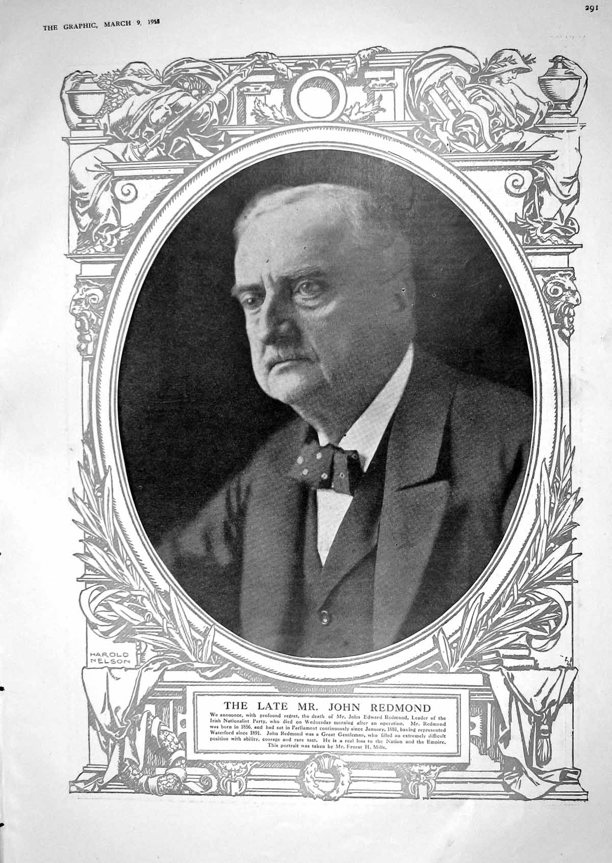 Old Vintage Print 1918 John Edward Redmond Leader Irish Nationalist Party 20th